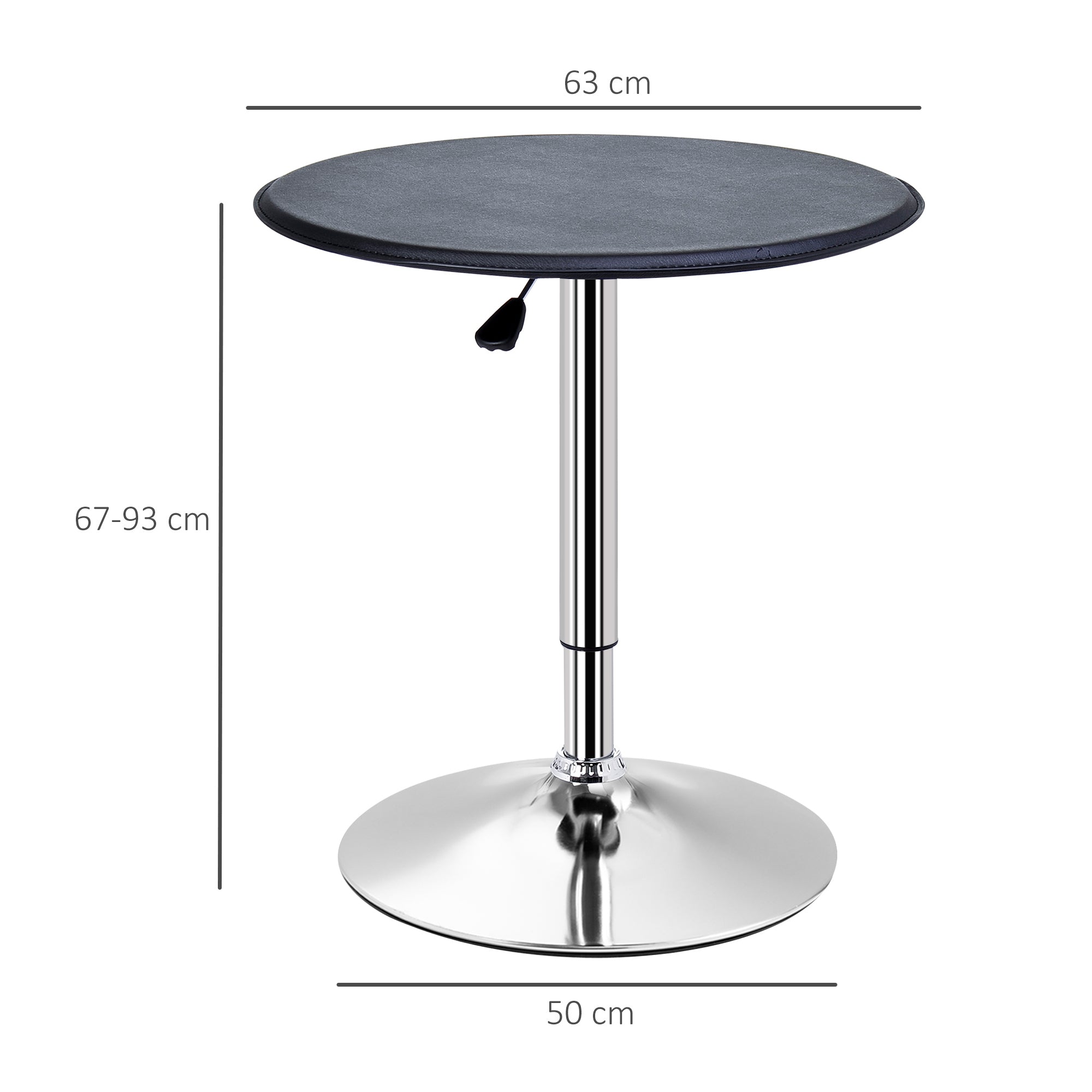 HOMCOM Adjustable Round Bistro Bar Table with PVC Leather Top Steel Base Home Kitchen Dining Desk Black - North Peak Garden Furniture