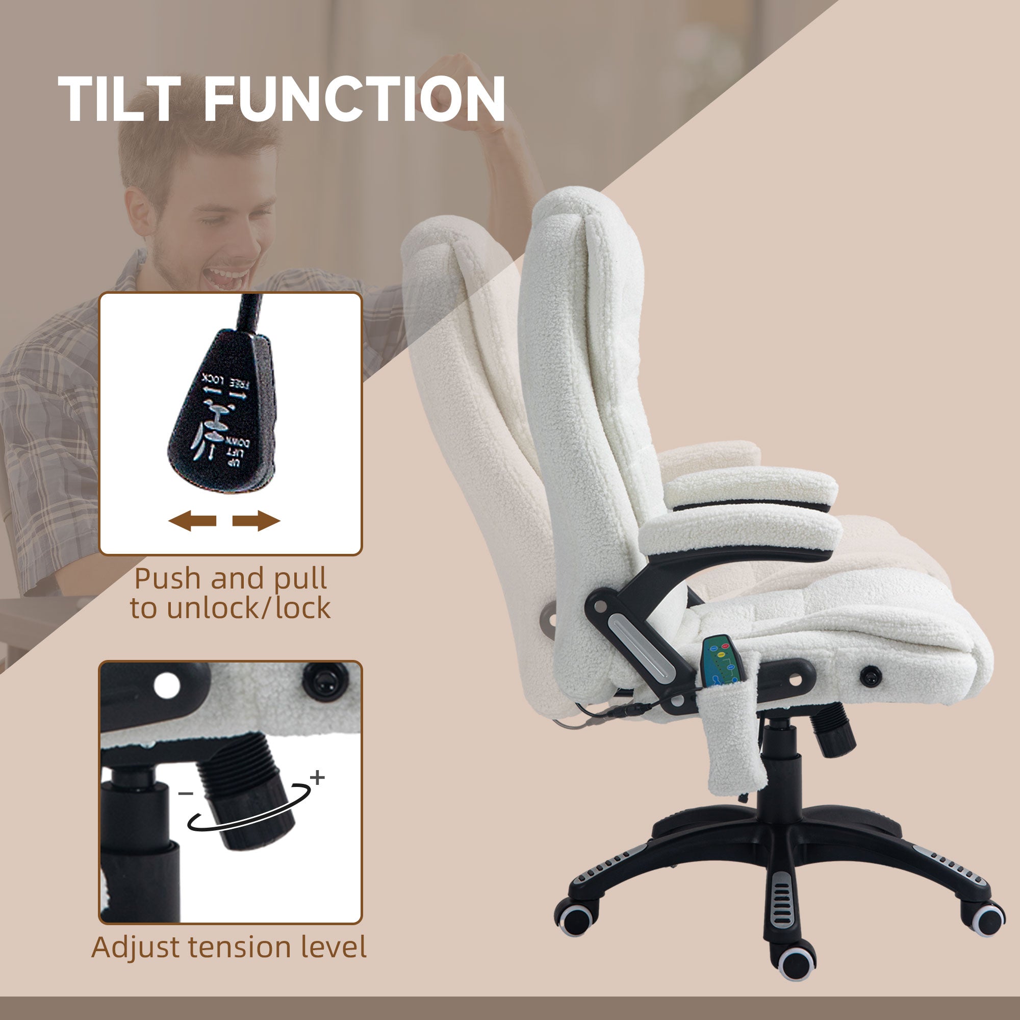 Vinsetto Boucle Six-Point Massage Office Chair - White - North Peak Garden Furniture
