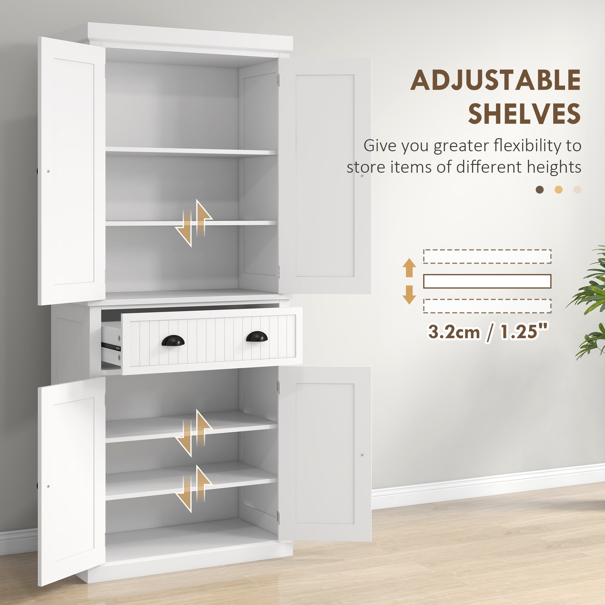 HOMCOM Freestanding Multi-Storage Kitchen Cabinet - White - North Peak Garden Furniture