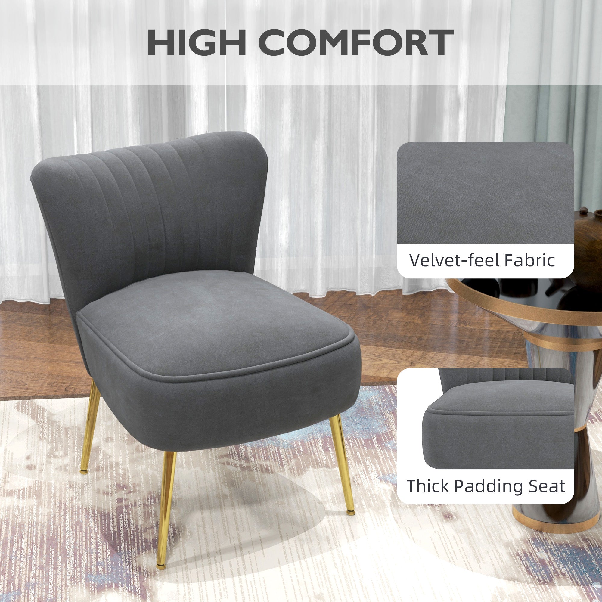 HOMCOM Velvet-Feel Tub Accent Chair - Grey