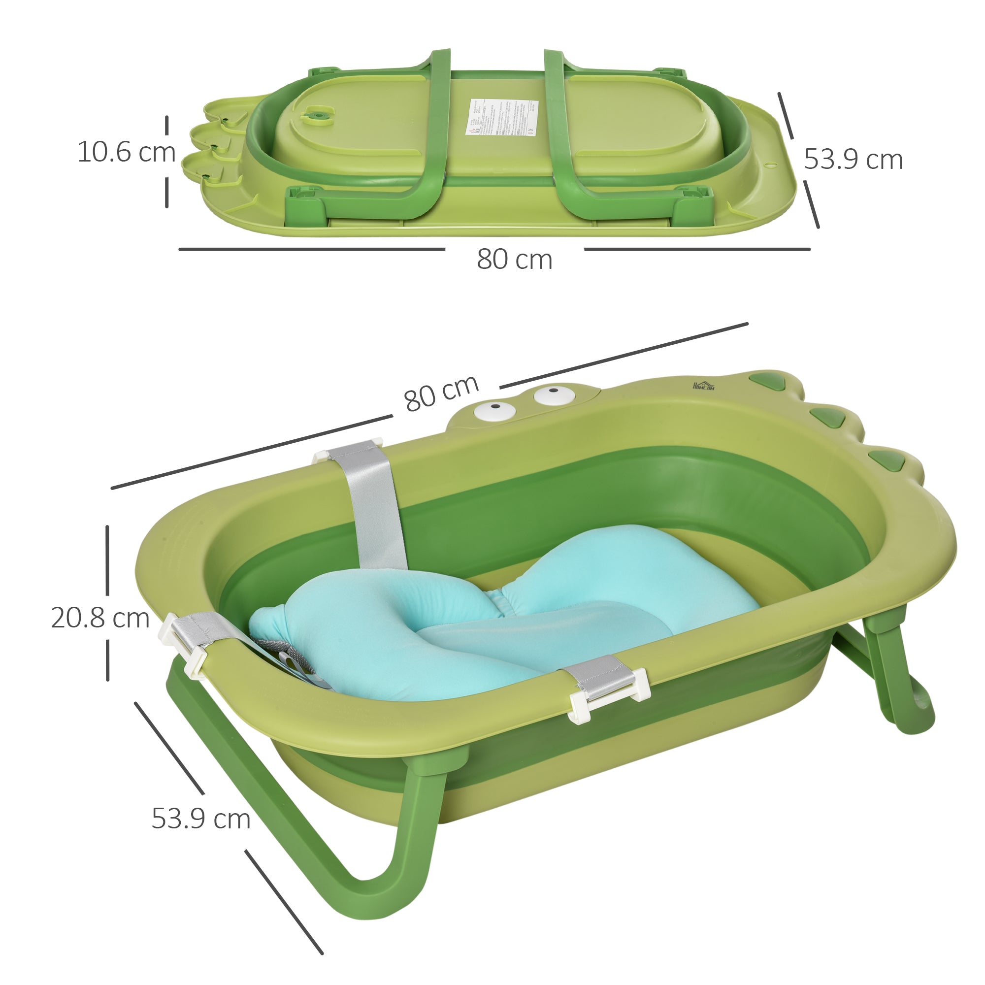 HOMCOM Baby Bath Tub for Toddler Kids Infant Ergonomic Foldable Secure Non-Slip Portable with Baby Cushion for 0-3 Years Green