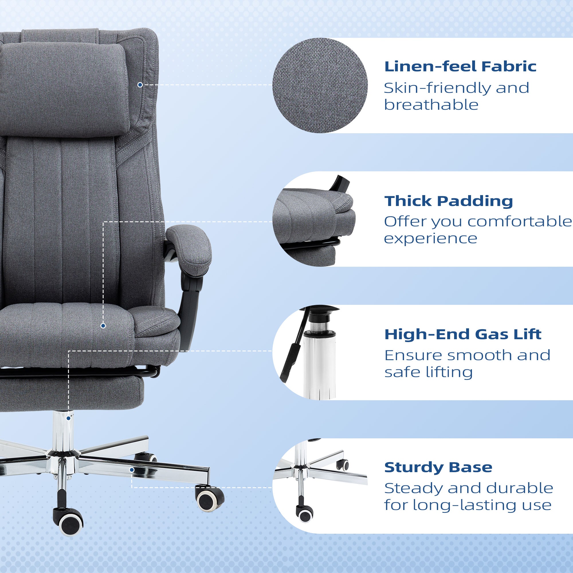 HOMCOM High Back Computer Desk Chair, Executive Office Chair with Adjustable Headrest, Footrest, Reclining Back, Dark Grey - North Peak Garden Furniture