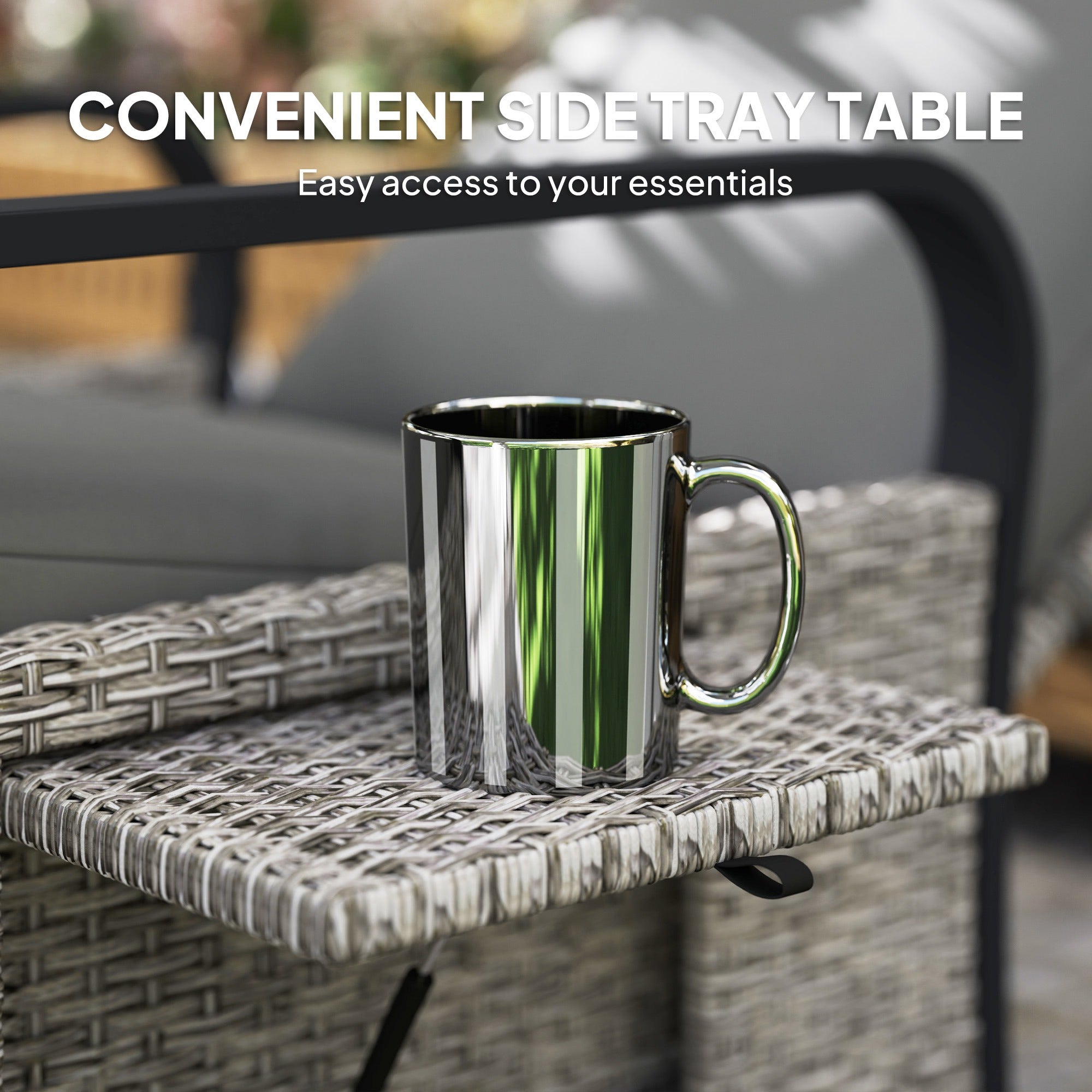 Outsunny 140° Reclining Rattan Armchair - Mixed Grey - North Peak Garden Furniture