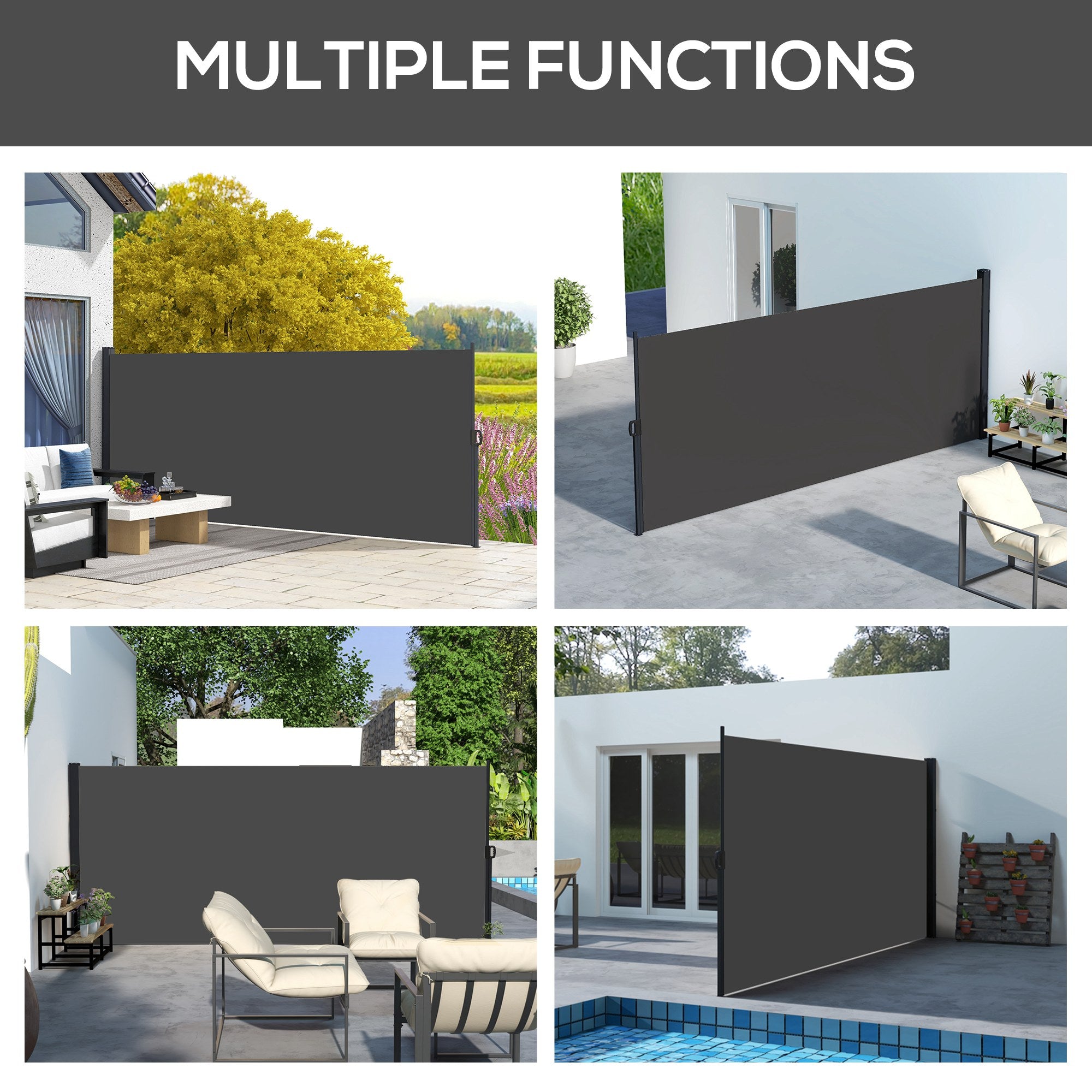 Outsunny Retractable Side Awning, Outdoor Privacy Screen for Garden, Hot Tub, Balcony, Terrace, Pool, 400 x 180cm, Black - North Peak Garden Furniture