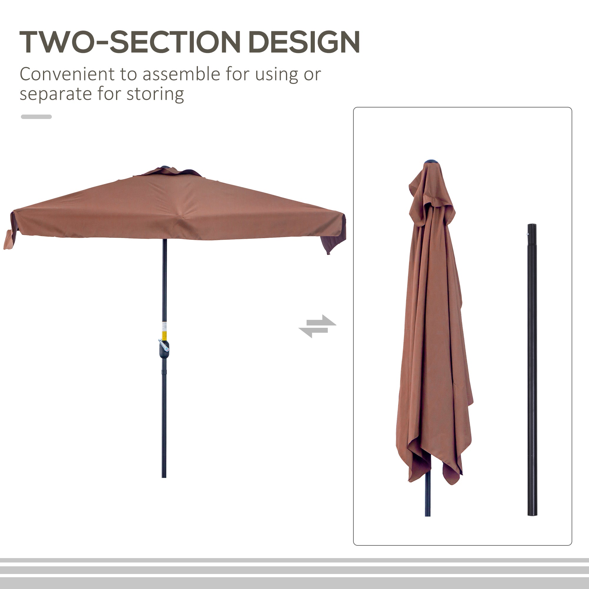 Outsunny 2.3m Half-Square Parasol, for Balconies and Walls - Brown - North Peak Garden Furniture