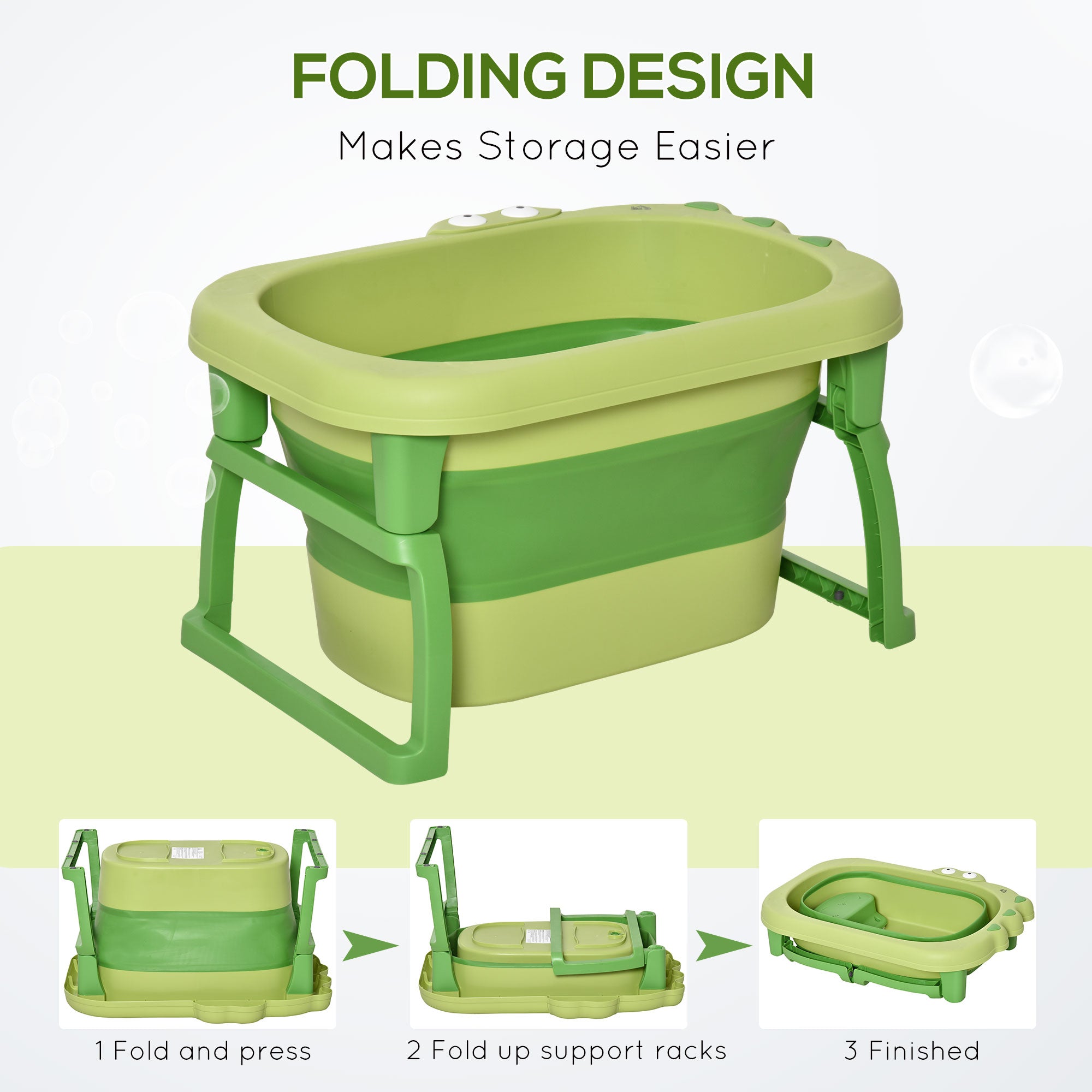 HOMCOM Foldable Baby Bathtub, with Stool - Green - North Peak Garden Furniture