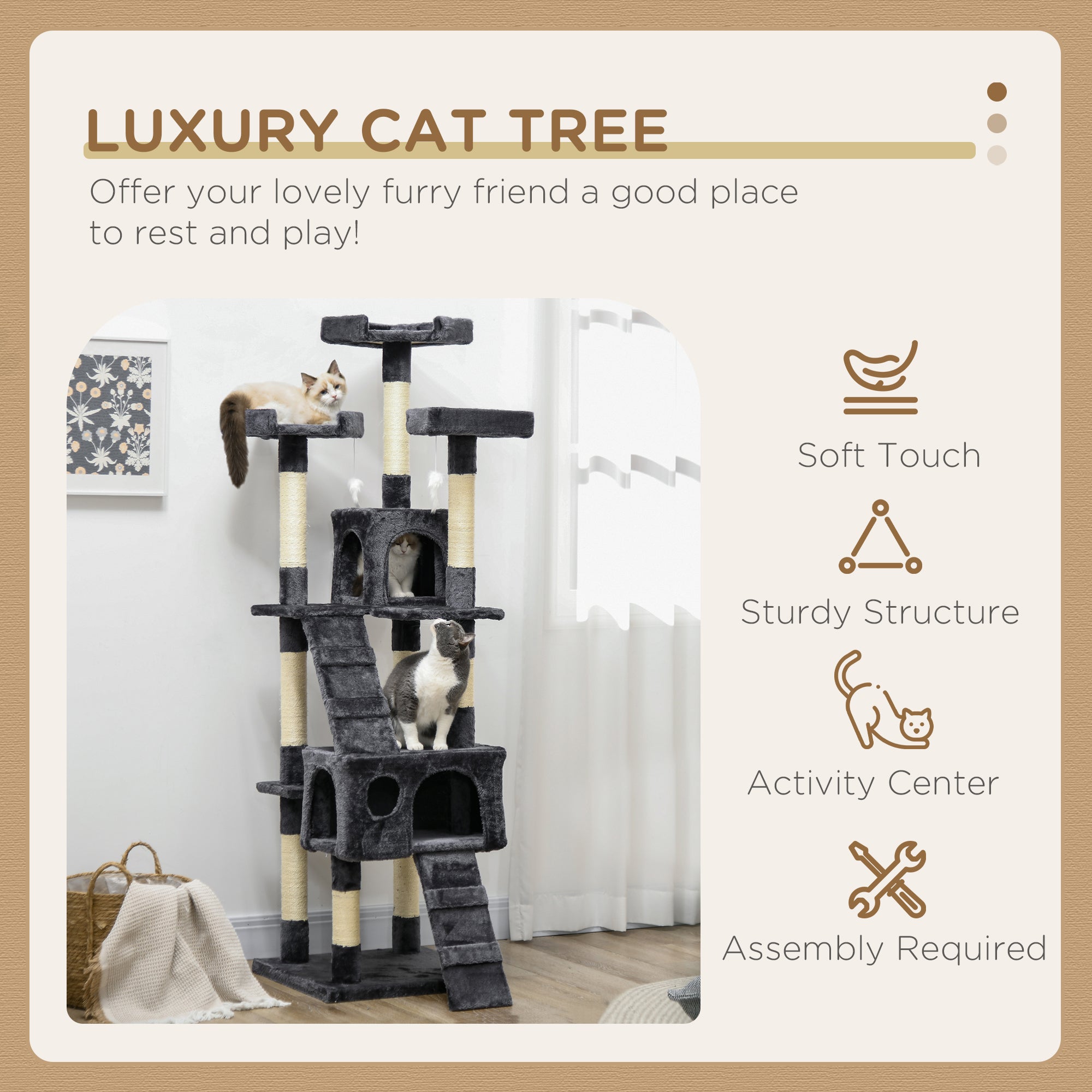 PawHut Cat Tree Scratching House, Activity Play Centre - North Peak Garden Furniture