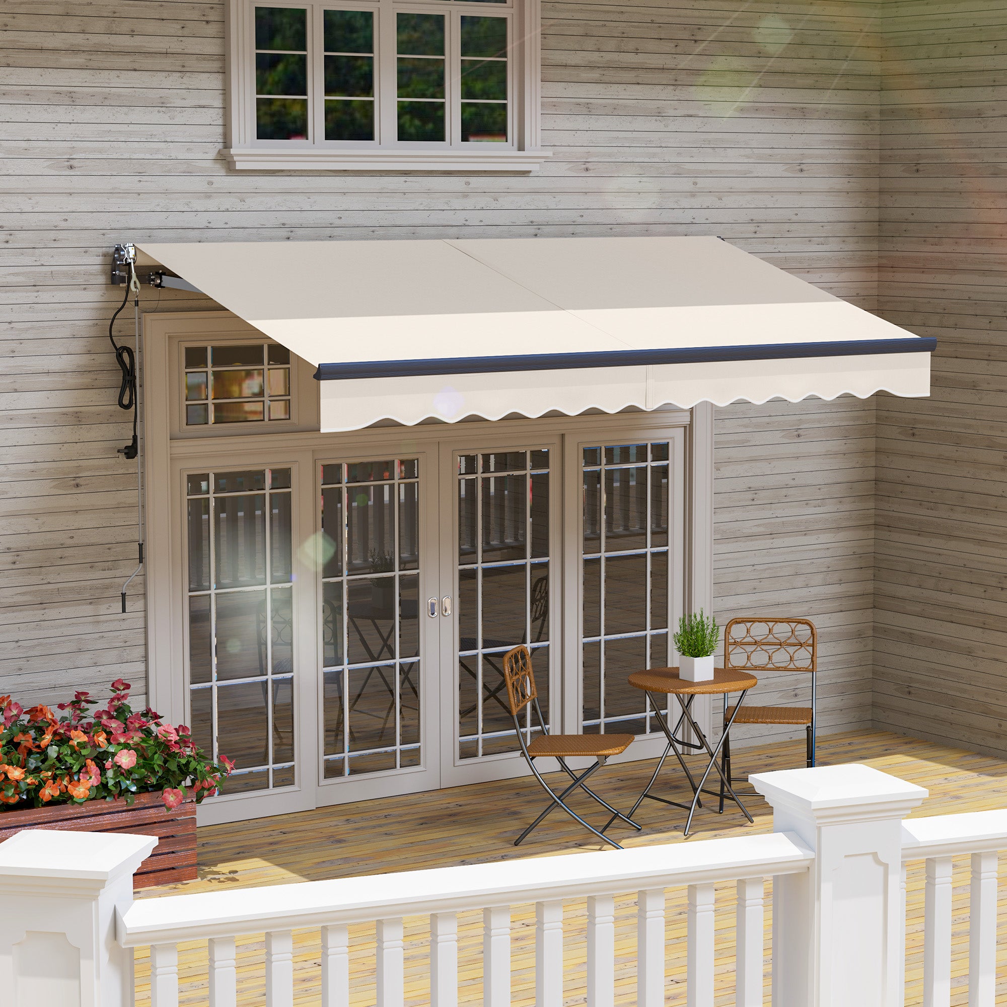 Outsunny 3.5 x 3m Electric/Manual Awning, with Remote - Beige - North Peak Garden Furniture