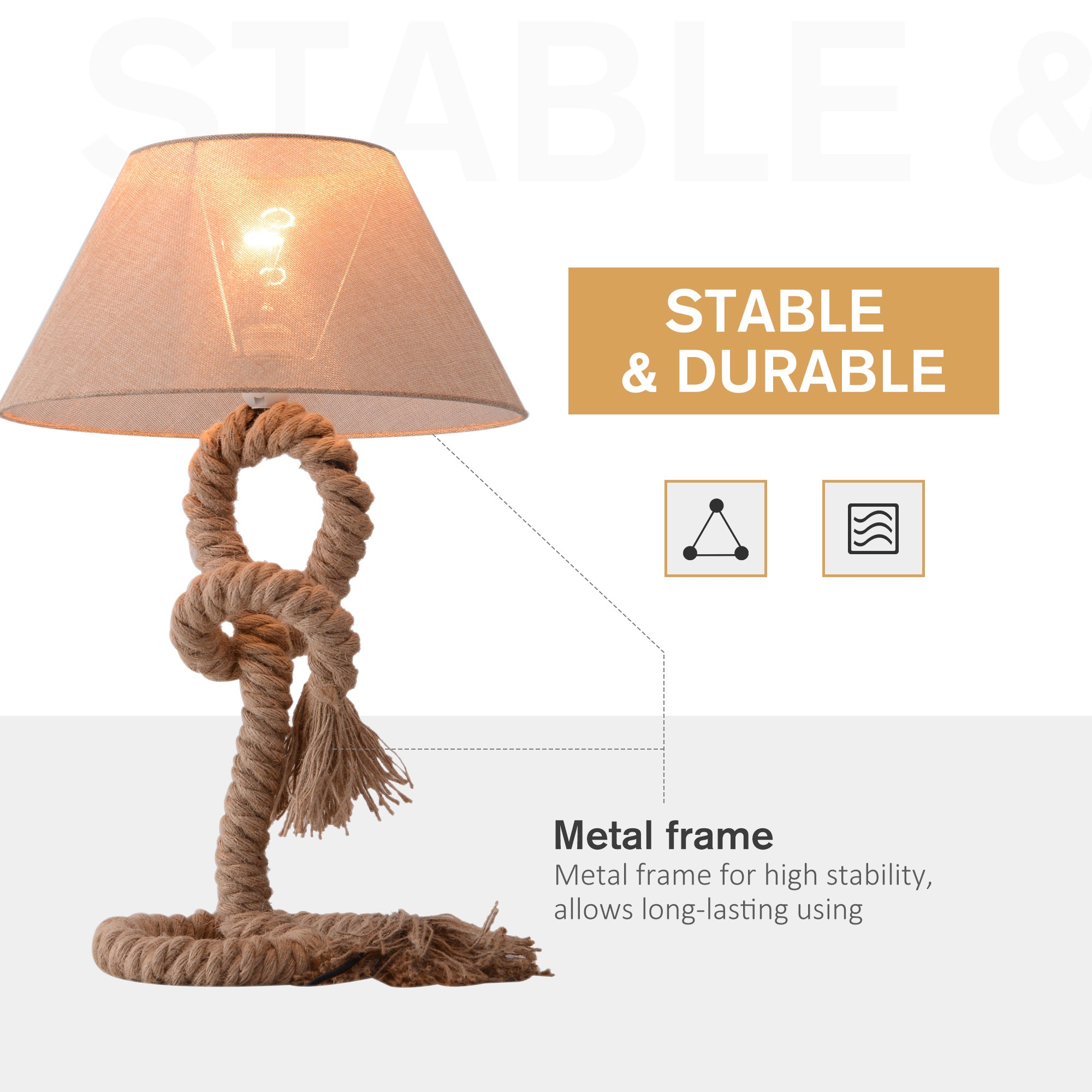HOMCOM Table Lamp Bedside Light Indispensable Nautical Twisted Rope Glow E27 Bedroom Living Room Beige - North Peak Garden Furniture