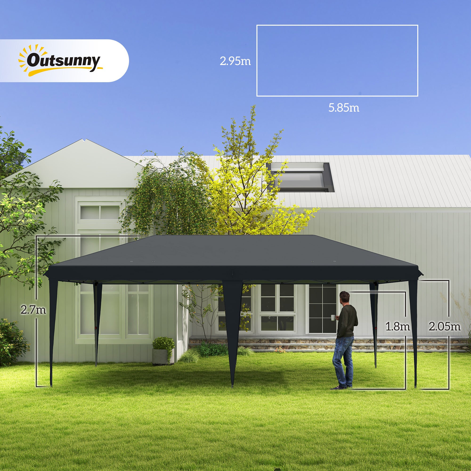 Outsunny 3 x 6 m Pop Up Gazebo, Foldable Canopy Tent, Height Adjustable Wedding Awning Canopy w/ Carrying Bag, Black - North Peak Garden Furniture