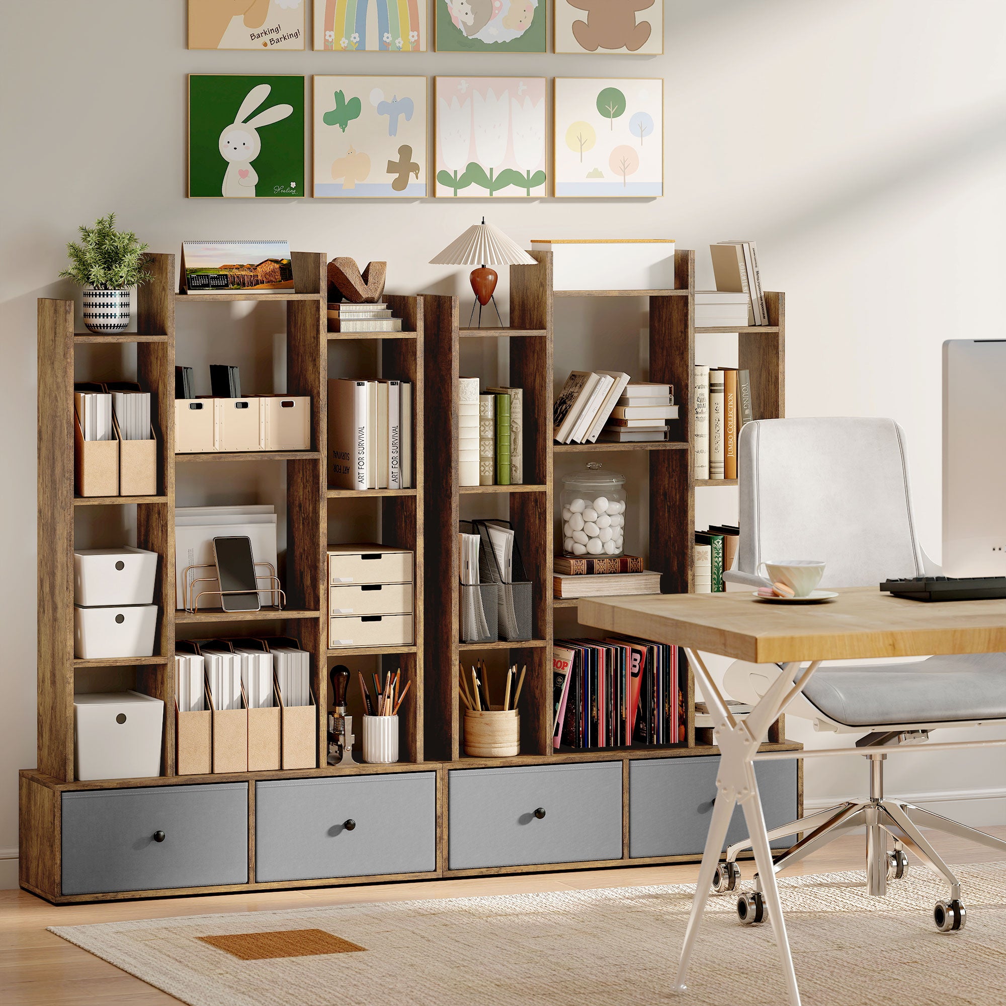 HOMCOM 12 Shelf Storage Unit, with Drawers - Brown