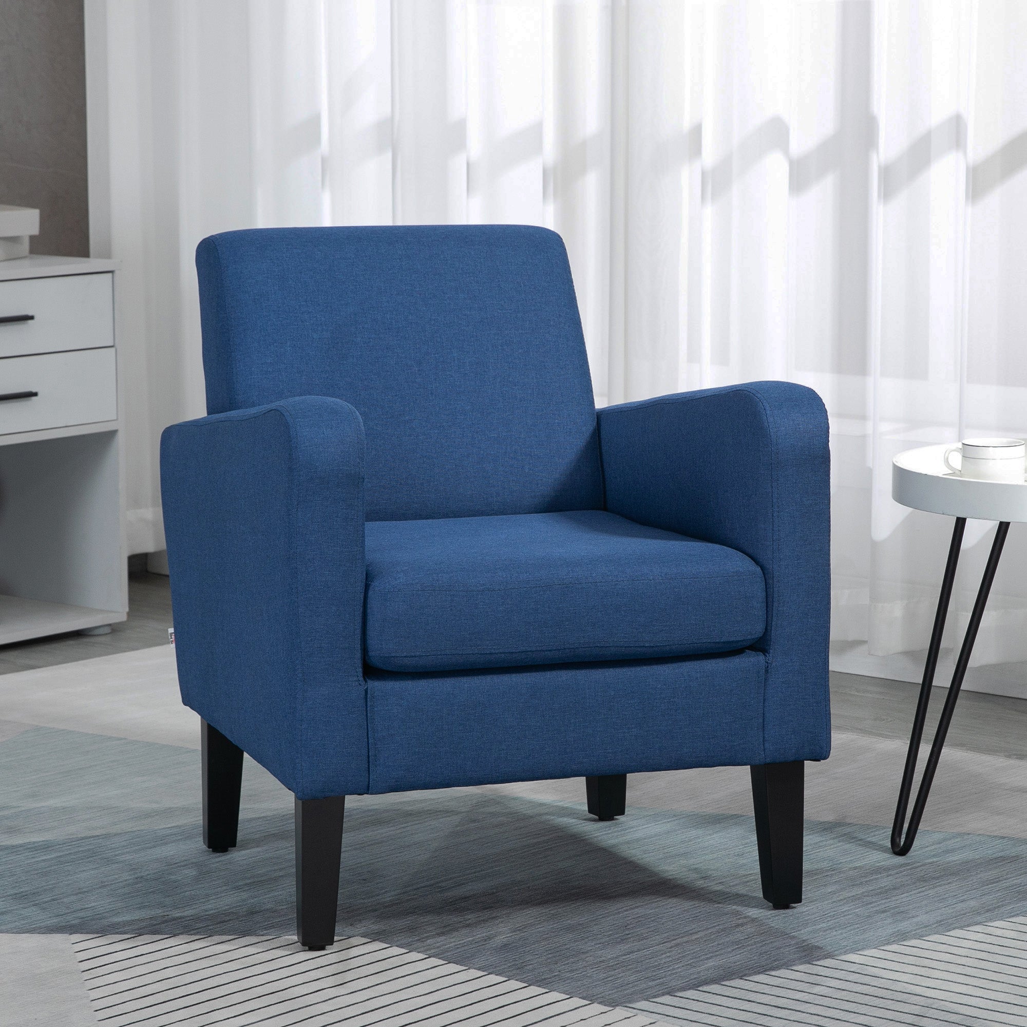 HOMCOM Linen-Look Boxy Armchair - Blue