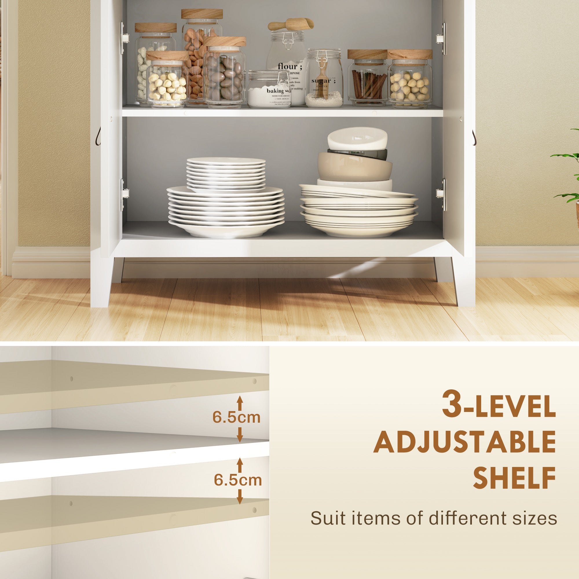 HOMCOM Farmhouse Style Sideboard - White - North Peak Garden Furniture