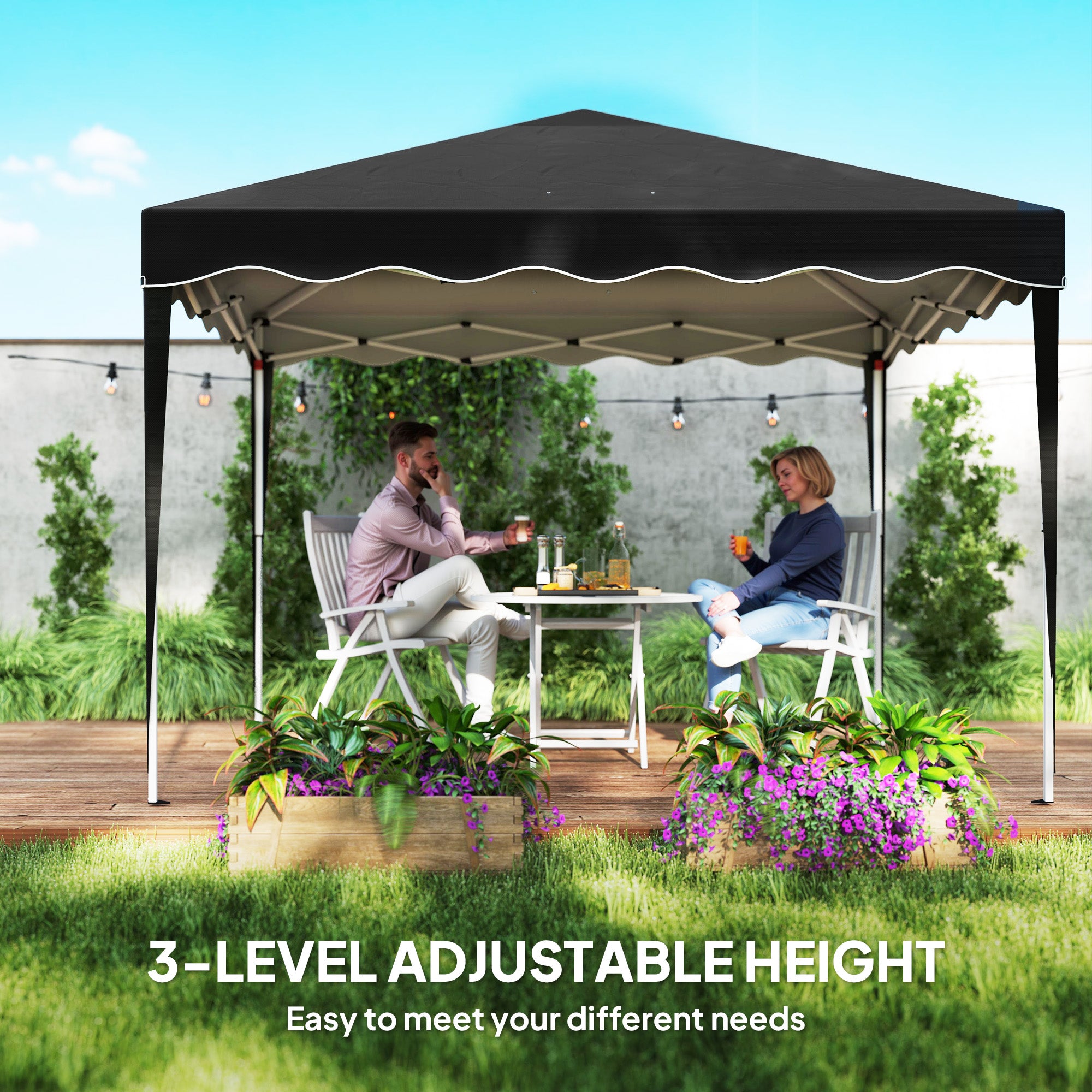 Outsunny 3 x 3cm Adjustable Height Pop-Up Gazebo, with Bag - Black - North Peak Garden Furniture