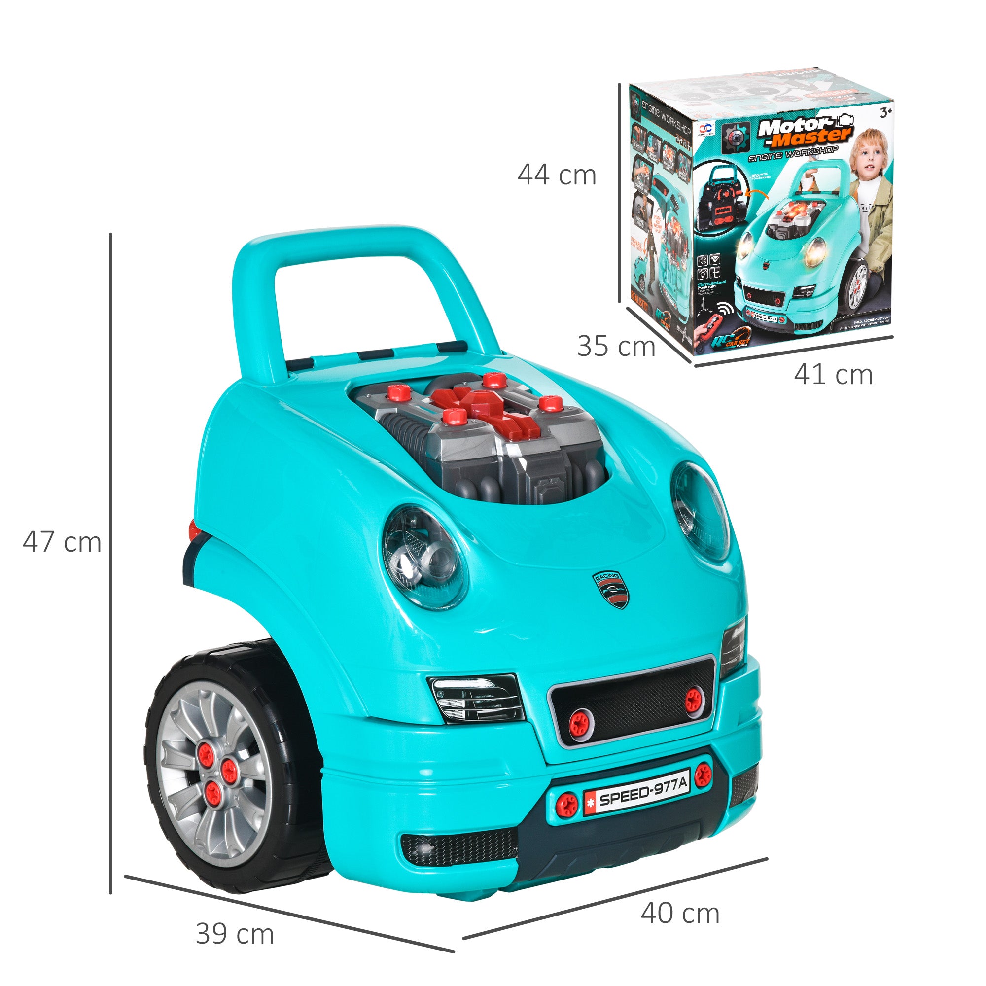 HOMCOM Kids Truck Engine Toy Set, with Horn, Light, Car Key, for Ages 3-5 Years - Teal - North Peak Garden Furniture
