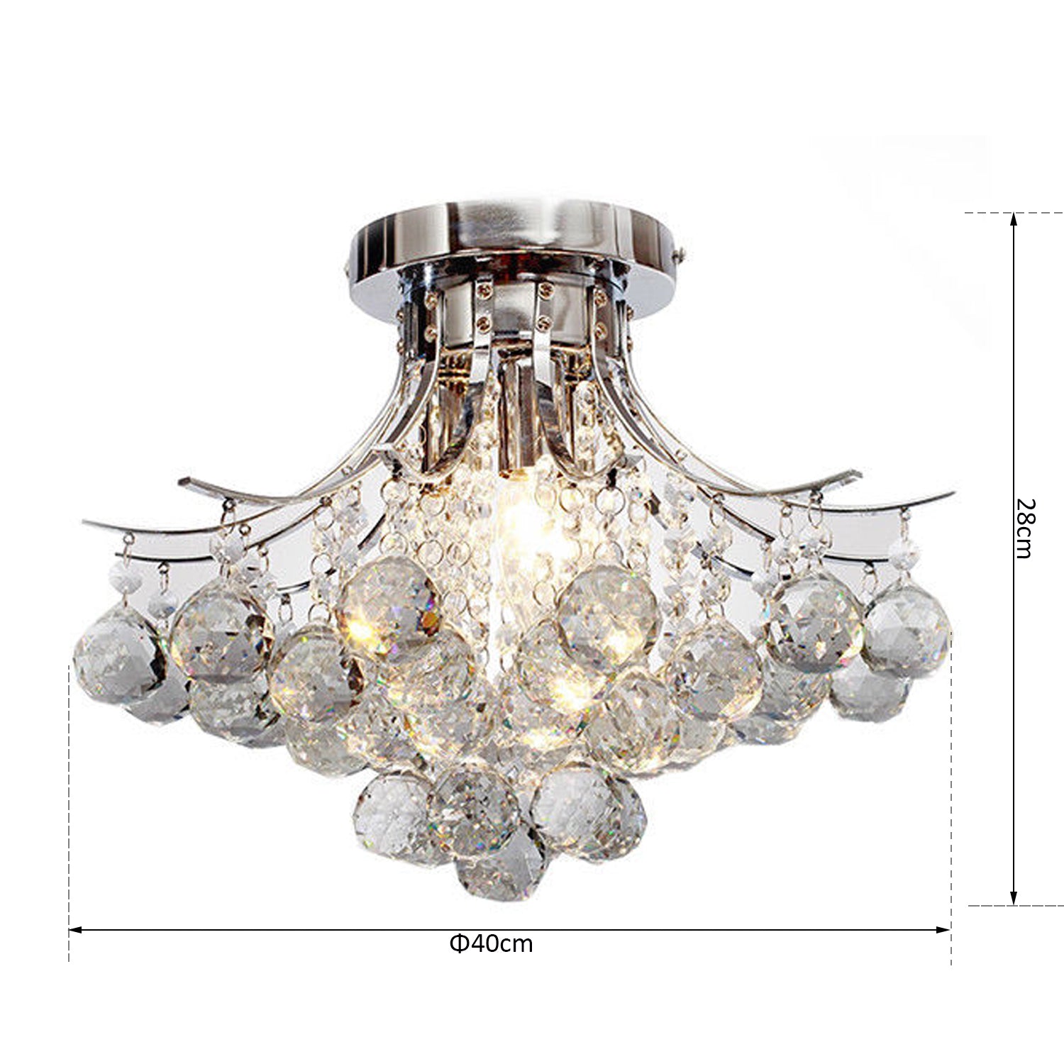 HOMCOM 3 Lights Mordern Style Ceiling Chandelier Pendant Crystal Light w/ Transparent K9 Crystal Droplets D40 X 28H (CM)