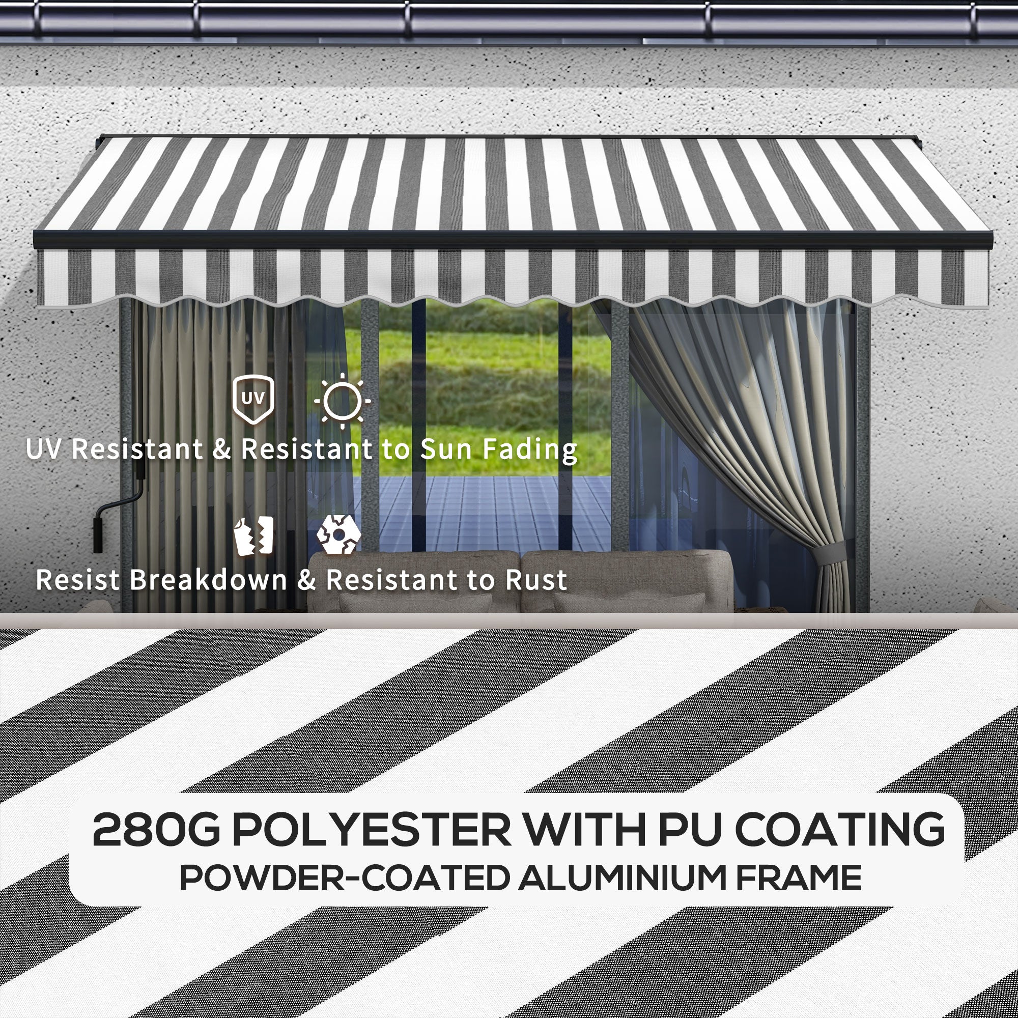 Outsunny 2.5 x 3.5m Aluminium Frame Electric Awning, with Remote - Grey/White - North Peak Garden Furniture