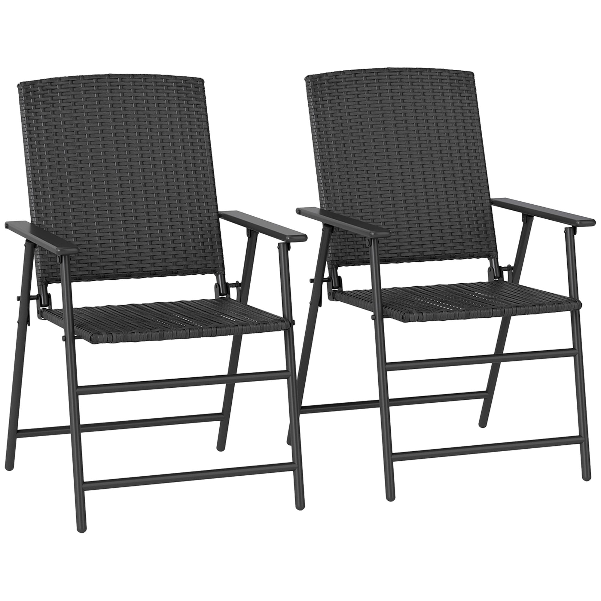 Outsunny Set of Two Folding Rattan Seat Chairs - Black - North Peak Garden Furniture