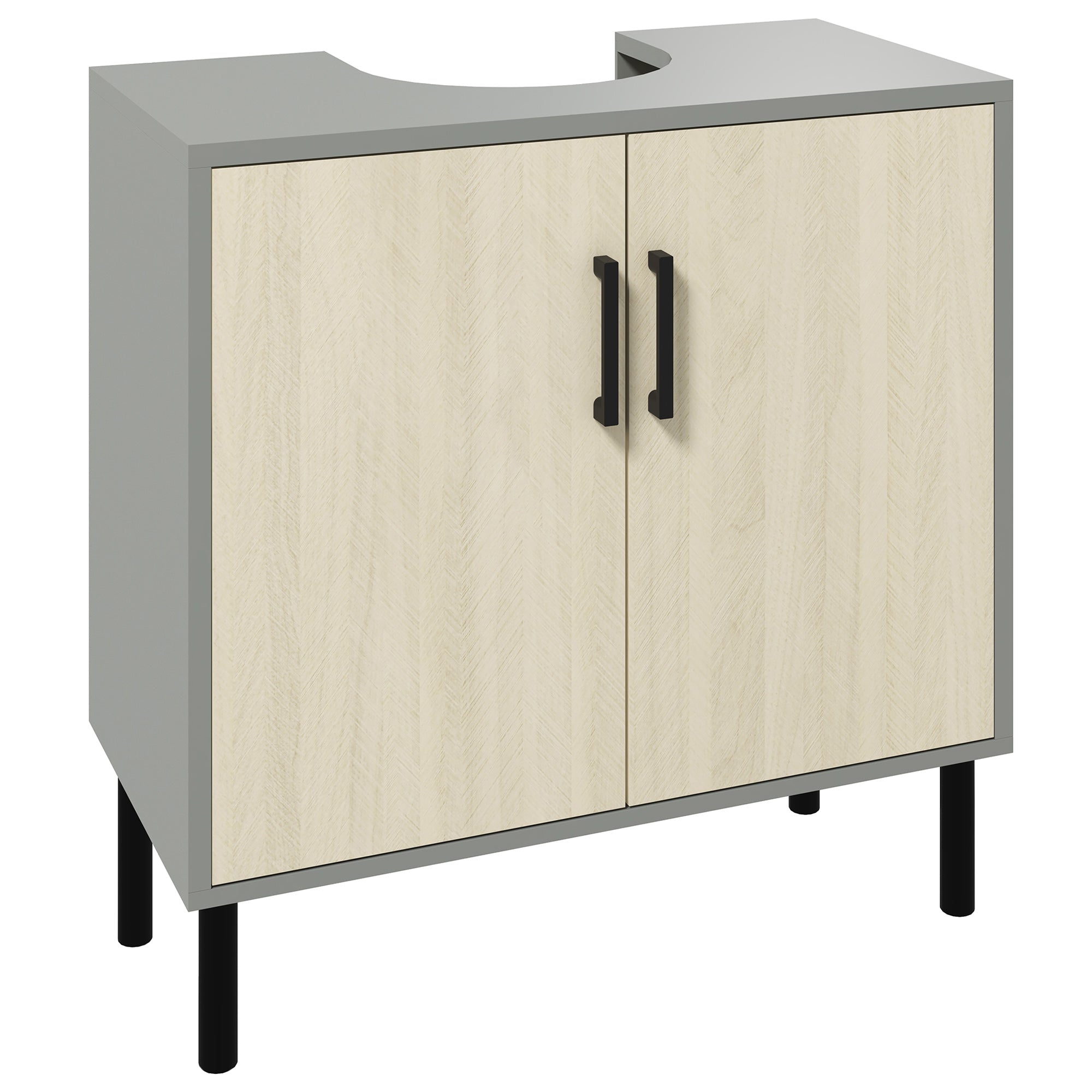 kleankin Under Sink Cabinet, Bathroom Vanity Unit, Storage Cupboard with Double Doors and Storage Shelves, 60x30x60cm, Natural - North Peak Garden Furniture