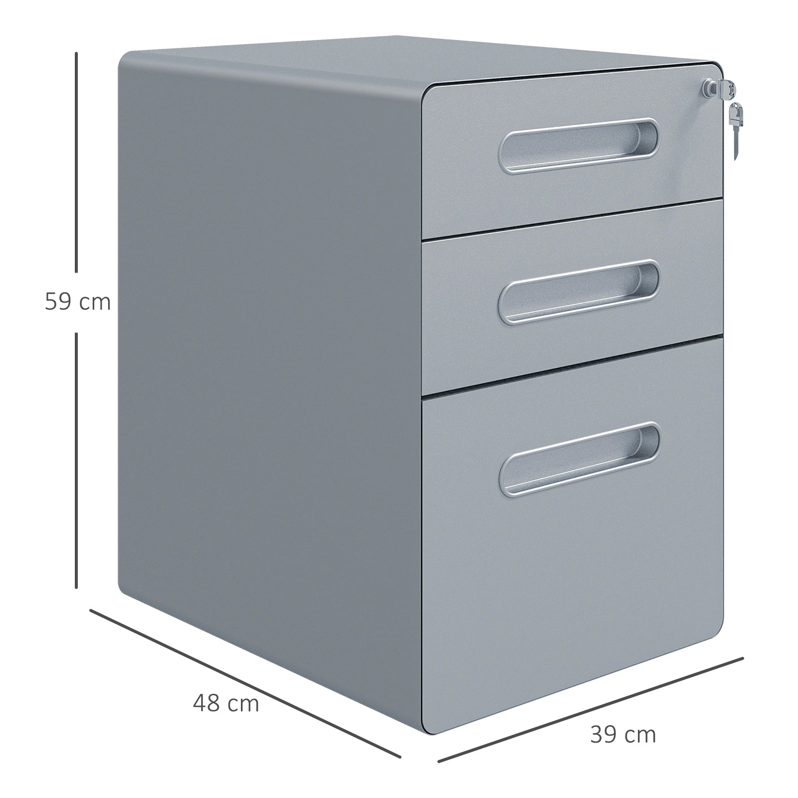 Vinsetto Lockable Cabinet, Rolling Filing Cabinet with 3 Drawers, Steel Office Drawer Unit for A4, Letter, Legal Sized Files