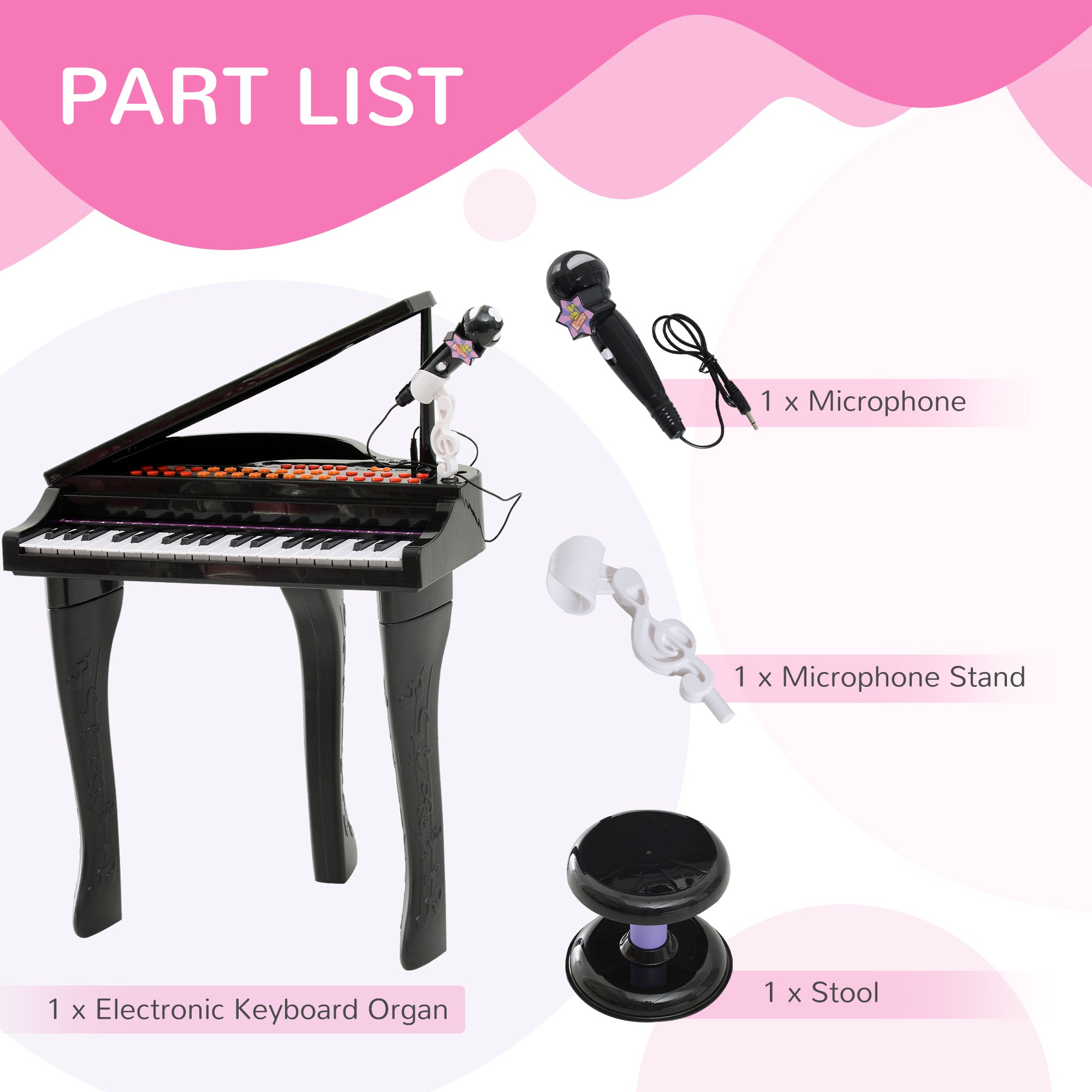 HOMCOM 37 Keys Kids Mini Electronic Keyboard Children Grand Piano with Stool Microphone Light Musical Instrument Educational Game Toy Set (Black) - North Peak Garden Furniture