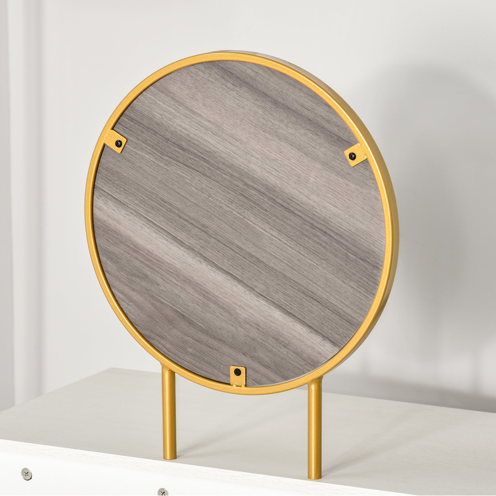 HOMCOM Modern Dressing Table with Round Mirror, Makeup Vanity Table with 2 Drawers for Bedroom, Living Room, White - North Peak Garden Furniture