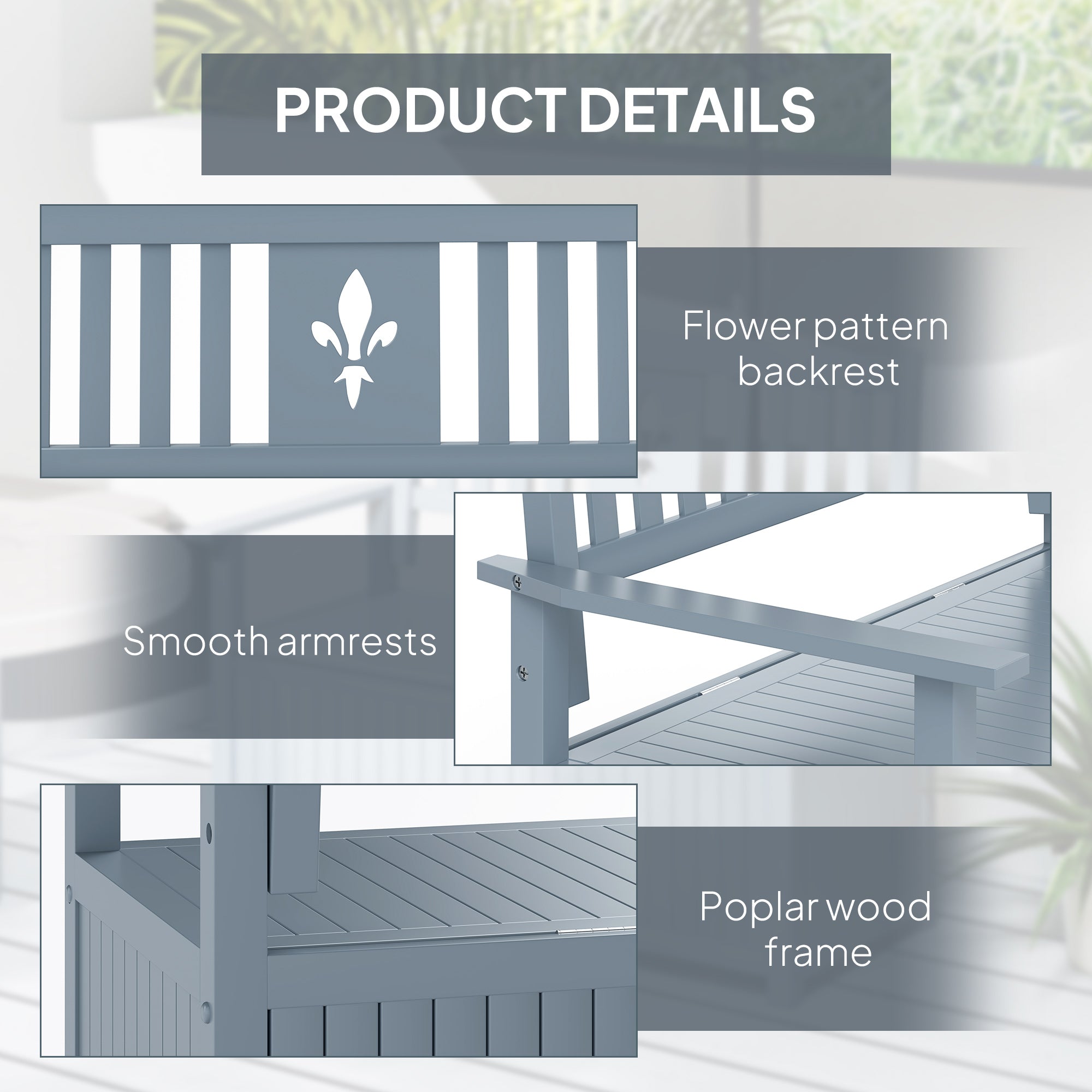 Outsunny Two-Seater Wooden Storage Bench - Grey - North Peak Garden Furniture