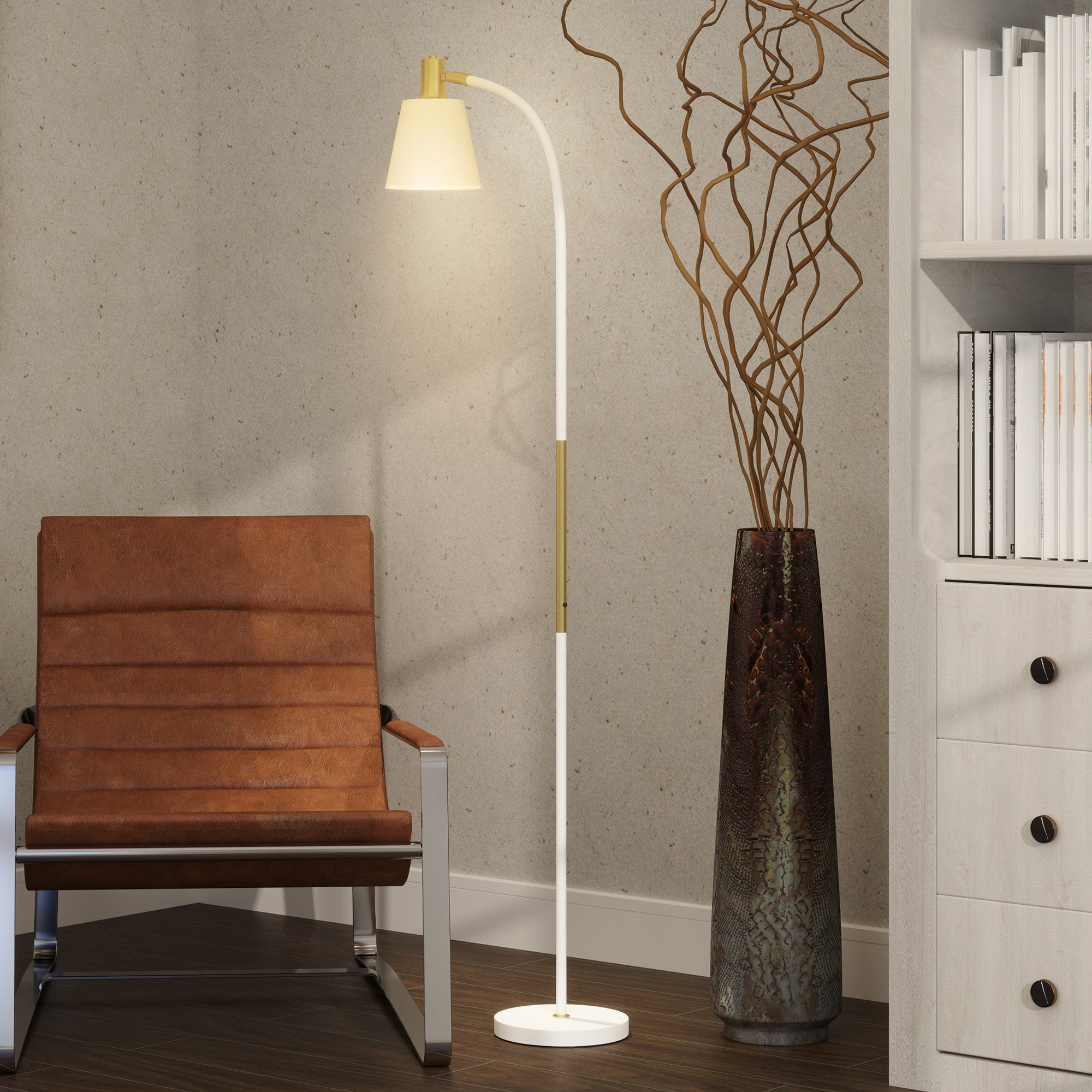 HOMCOM Floor Lamp for Living Room, Spotlight Reading Standing Lamp with Adjustable Height, Rocker on/off Switch, Indoor Task Lighting for Bedroom, Office, White (Bulb not Included) - North Peak Garden Furniture