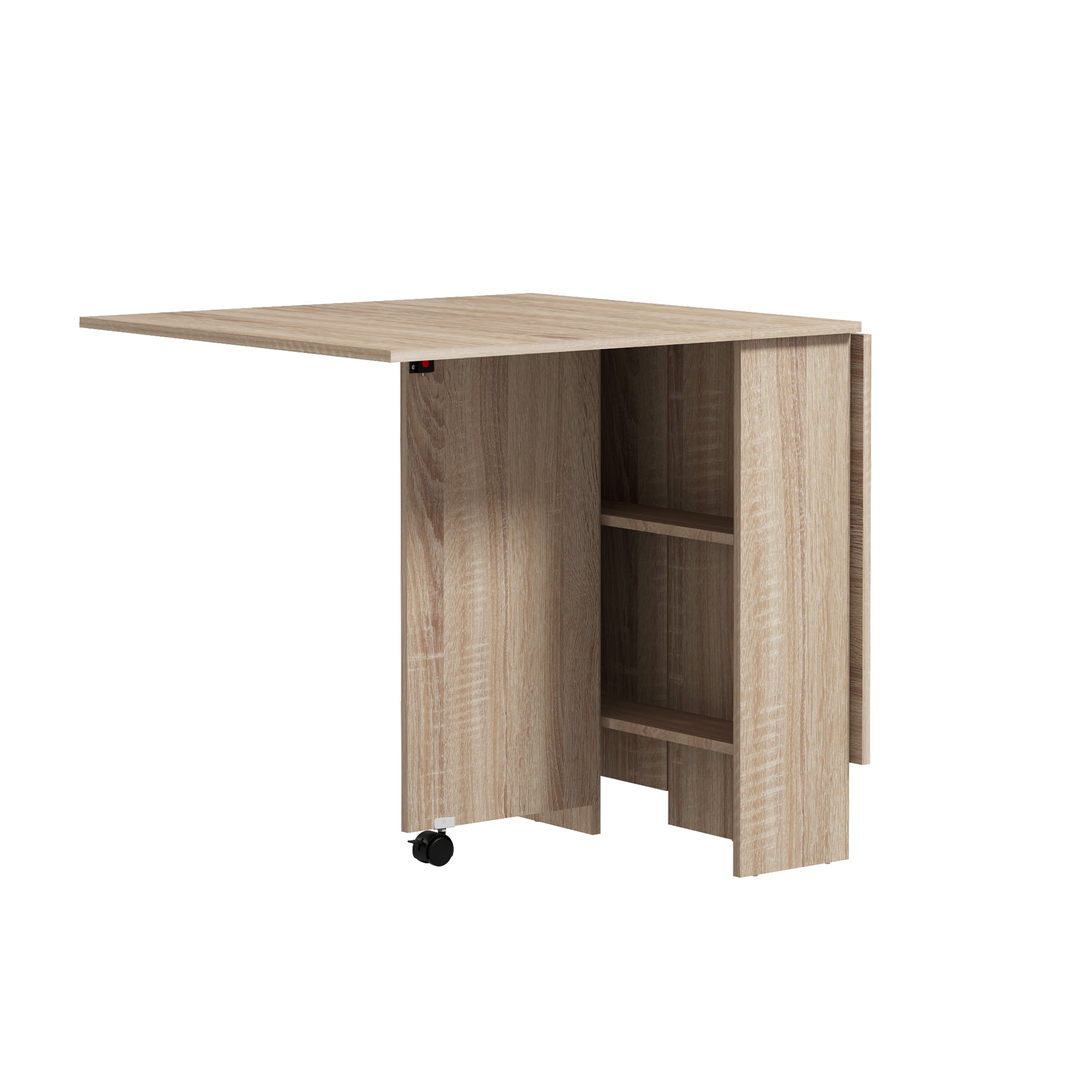 HOMCOM Folding Dining Table, Drop Leaf Table for Small Spaces with 2-tier Shelves, Small Kitchen Table with Rolling Casters, Natural