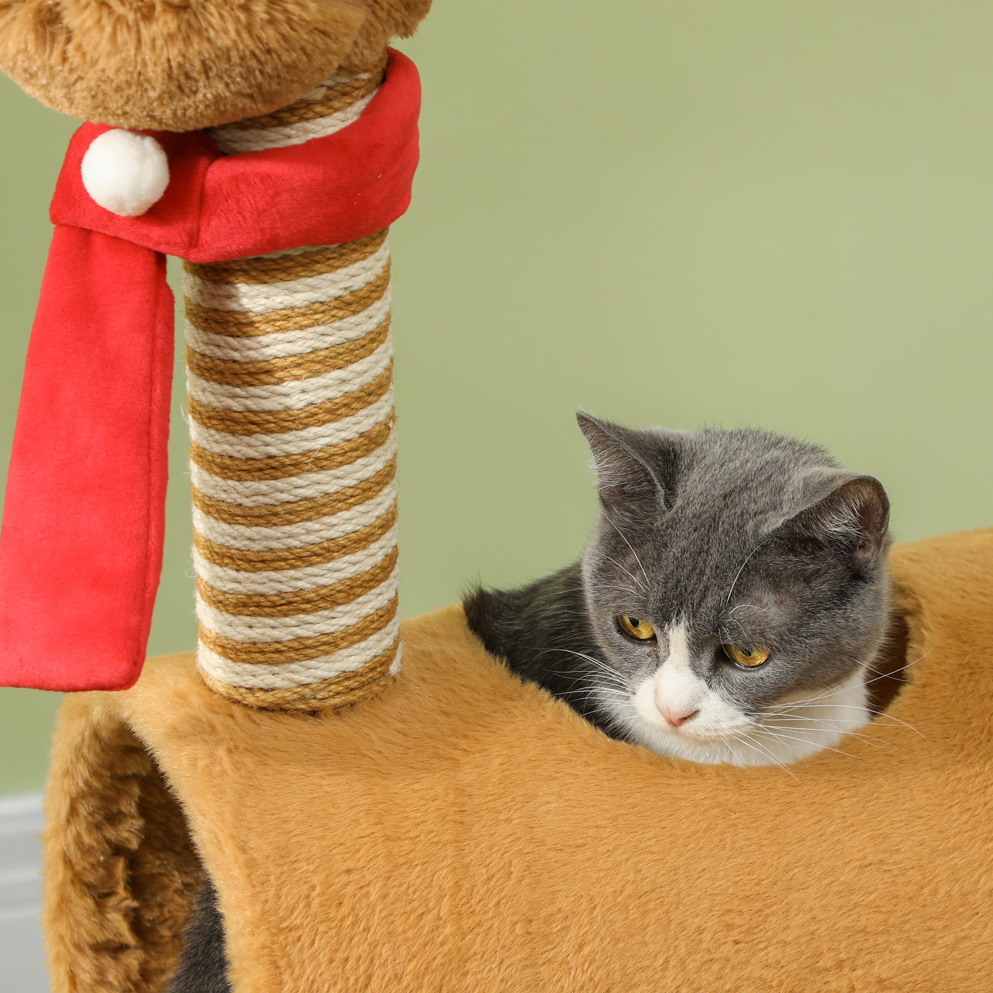 PawHut 98cm Deer-Designed Cat Tree with Scratching Posts, Toy Ball, Tunnel, Brown - North Peak Garden Furniture