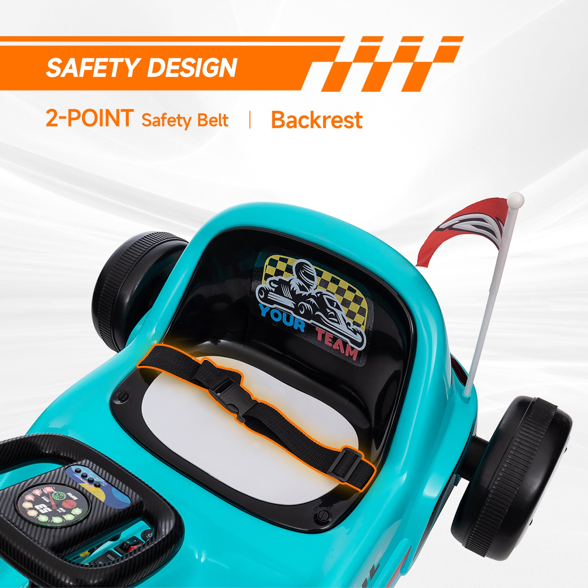 AIYAPLAY 6V Electric Go Kart for Kids with Music, Light, Horn, for 3-5 Years, Blue - North Peak Garden Furniture