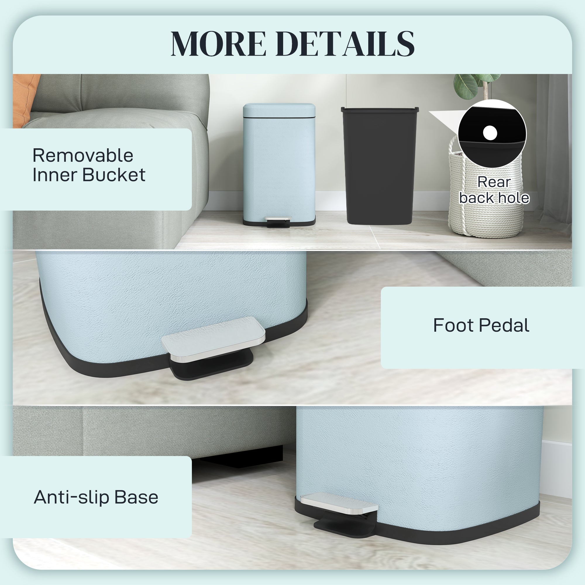 HOMCOM 20L Modern Boxy Metal Home Kitchen Bin - Light Green - North Peak Garden Furniture