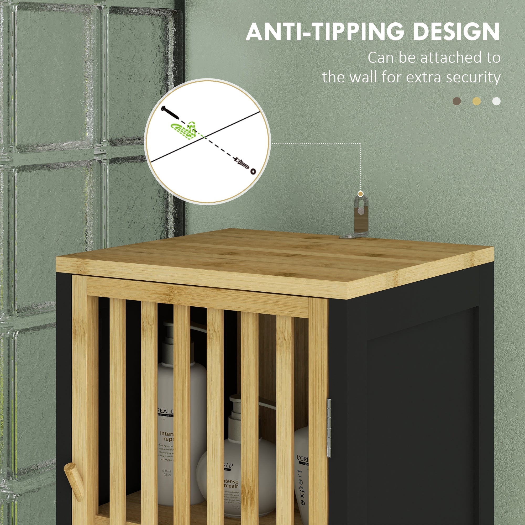 HOMCOM Bamboo-Blend Retro Cut-Out Tall Bathroom Storage Unit - North Peak Garden Furniture