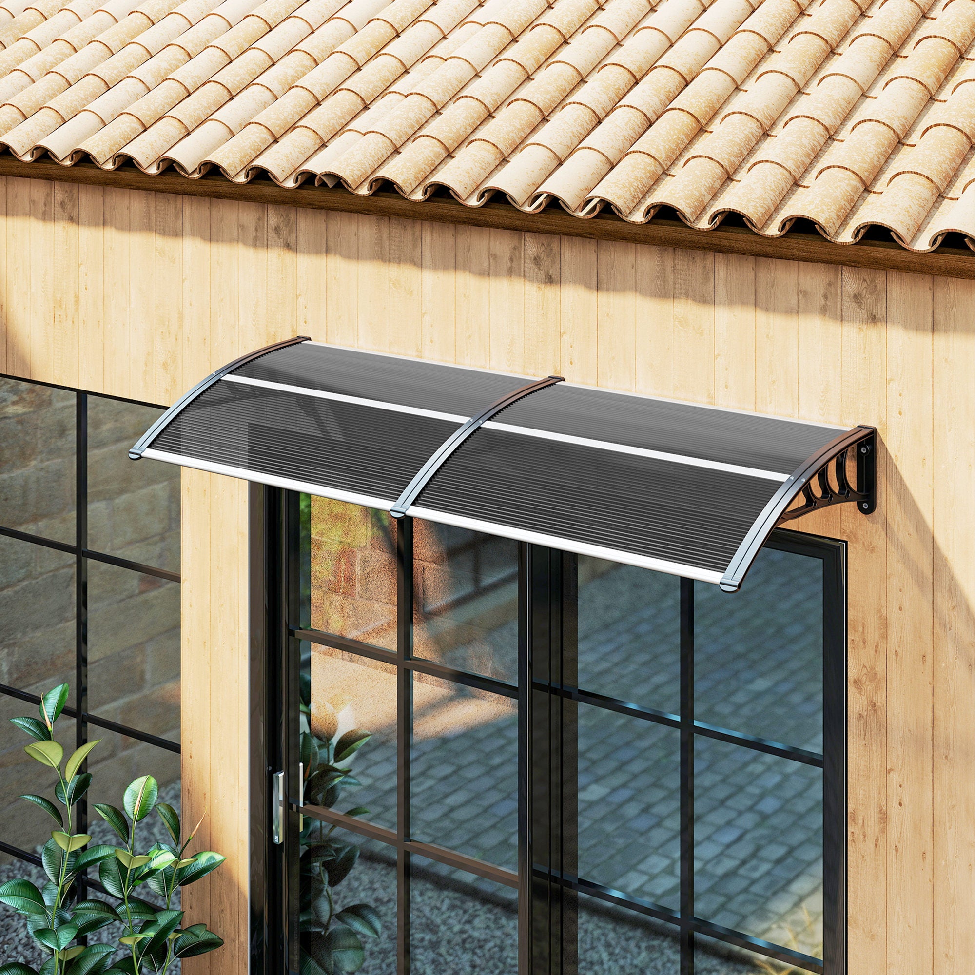 Outsunny Door Canopy Awning Outdoor Window Rain Shelter Cover for Front/Back Door Porch Black 196 x 75cm