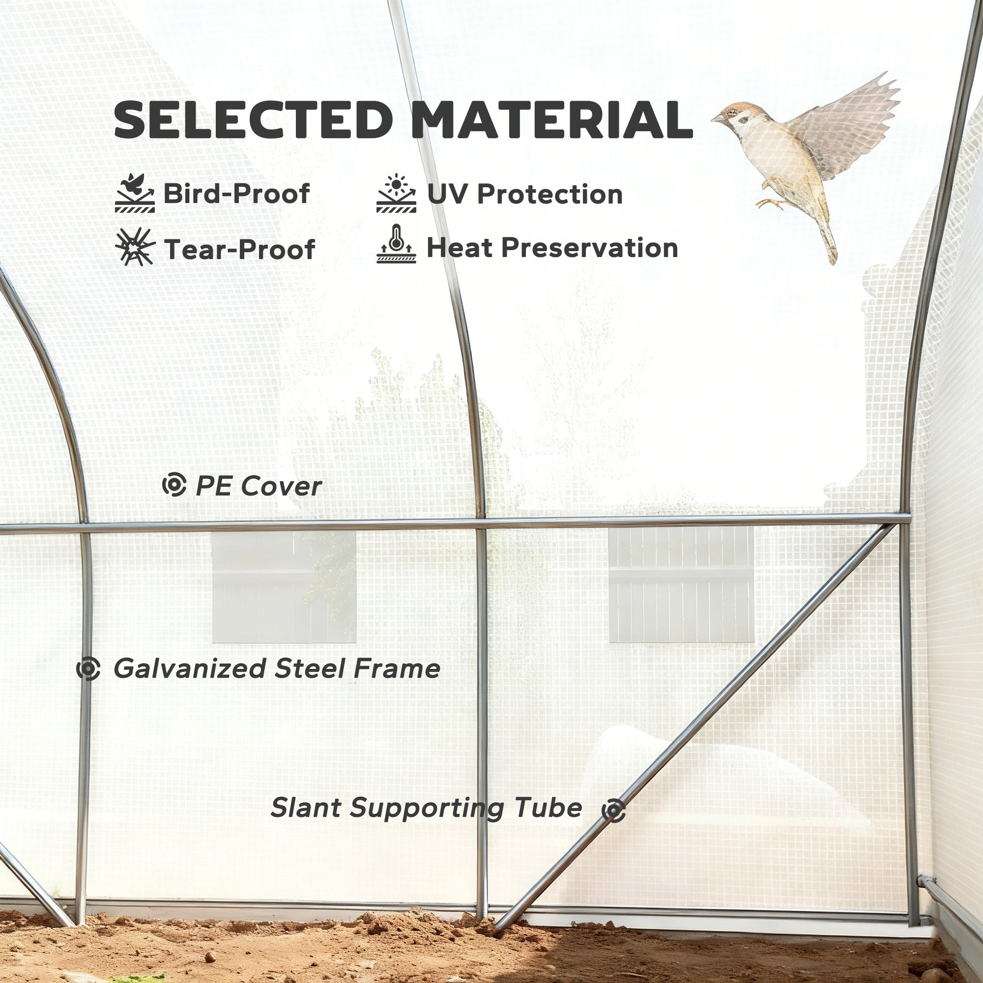 Outsunny Walk-In Polytunnel Greenhouse Warm House Garden Tunnel Shelter Plant Shed with Door and Windows, Galvanised Steel Frame, 3.5 x 3 x 2m, White