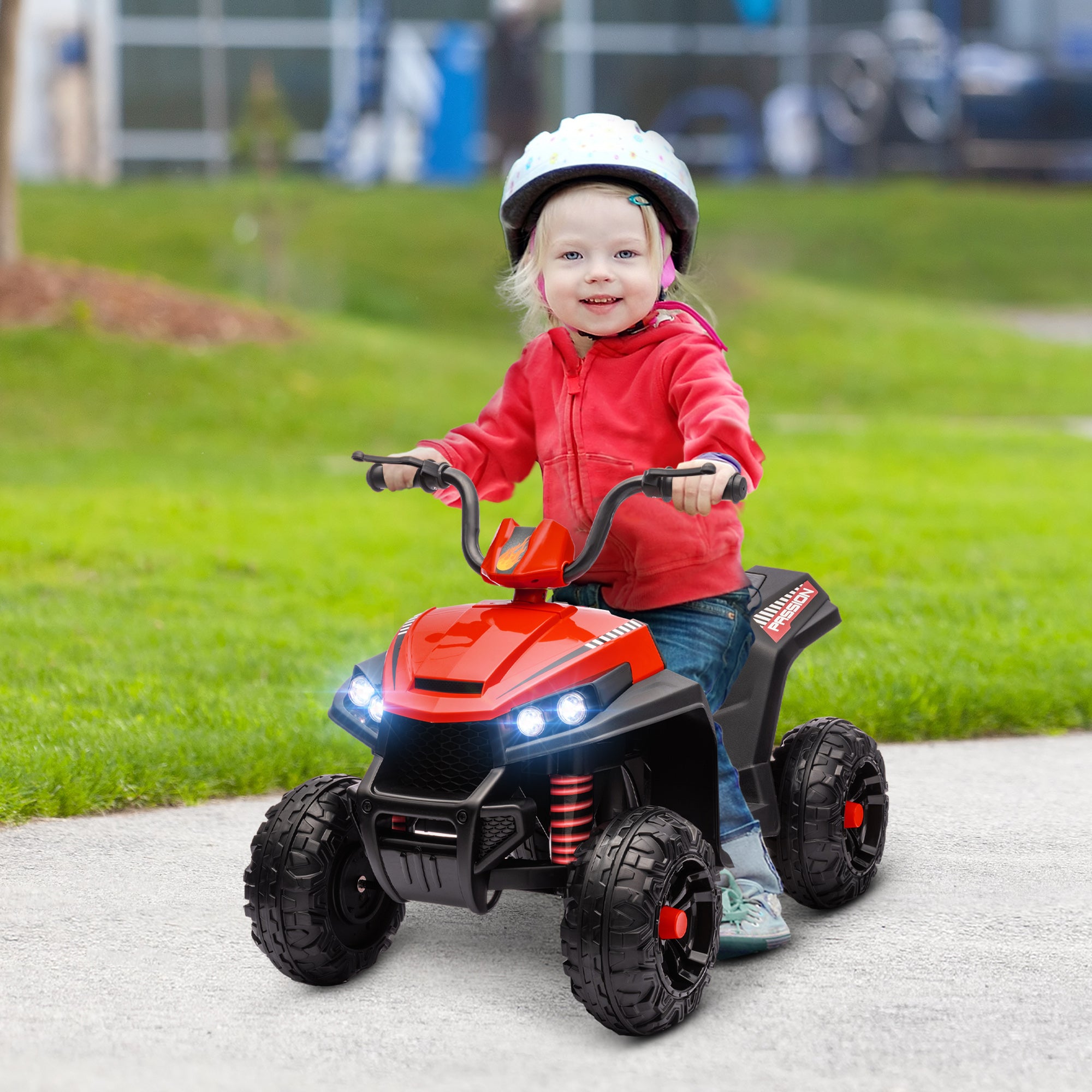 AIYAPLAY 12V Kids Electric Quad Bike w/ Spring Suspension System, Forward & Backward, LED Light, Music, MP3, Red - North Peak Garden Furniture