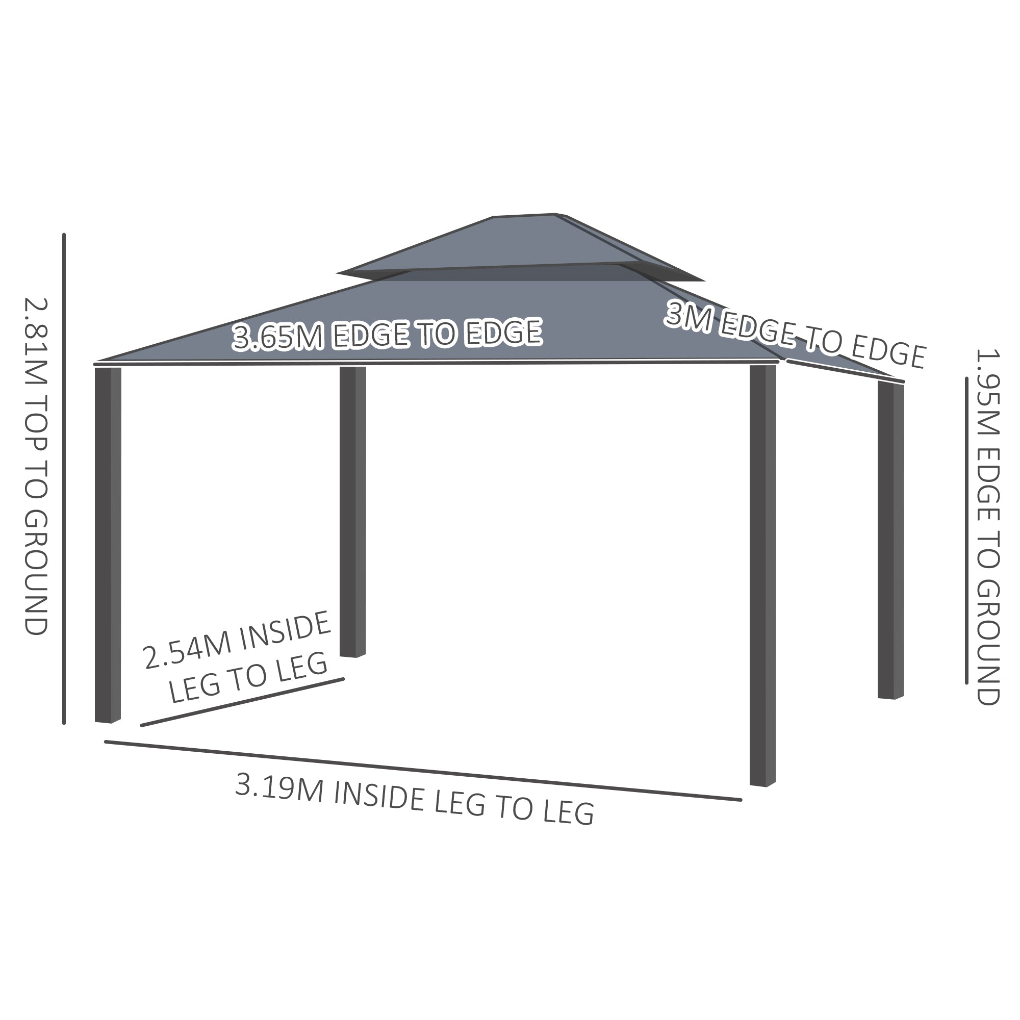 Outsunny 3.65 x 3m Aluminium Hardtop Gazebo, with Accessories - Dark Grey - North Peak Garden Furniture