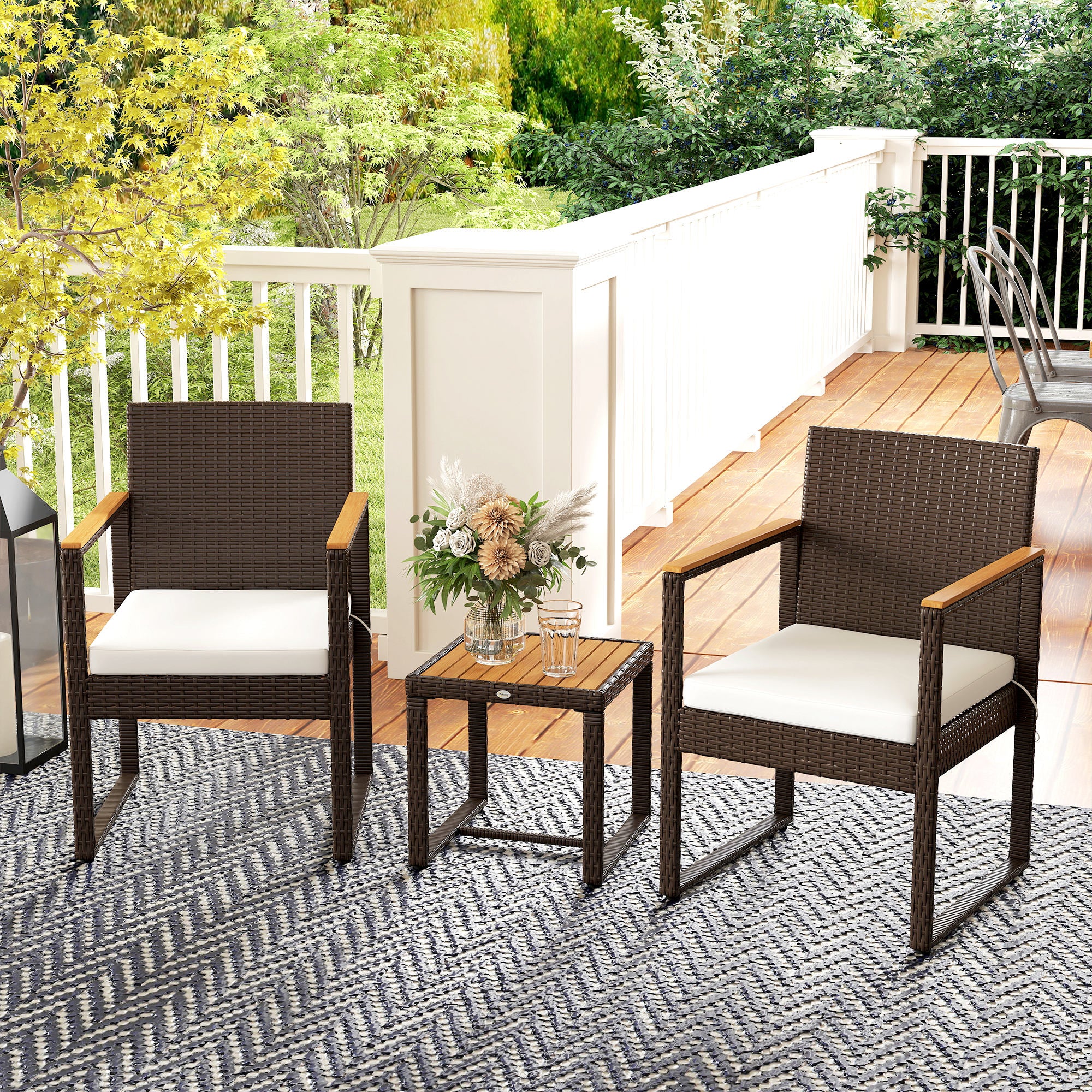Outsunny Three-Piece Rattan Chair Set - White - North Peak Garden Furniture