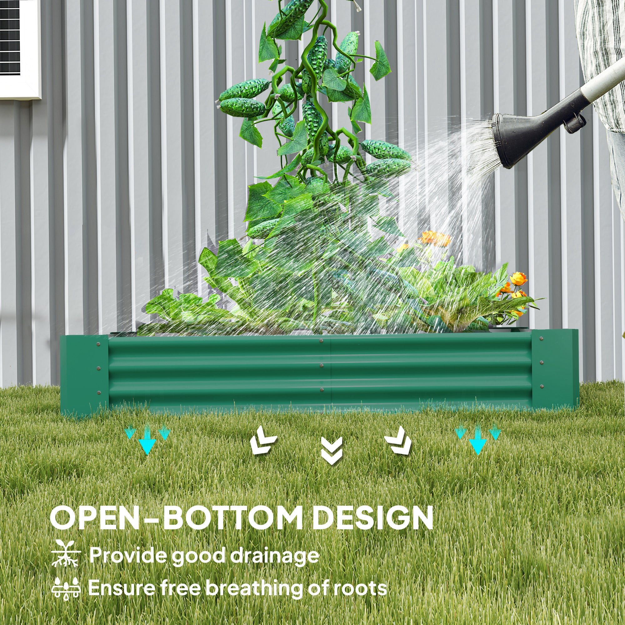 Outsunny 180 x 90cm Galvanised Steel Open Planter - Green - North Peak Garden Furniture