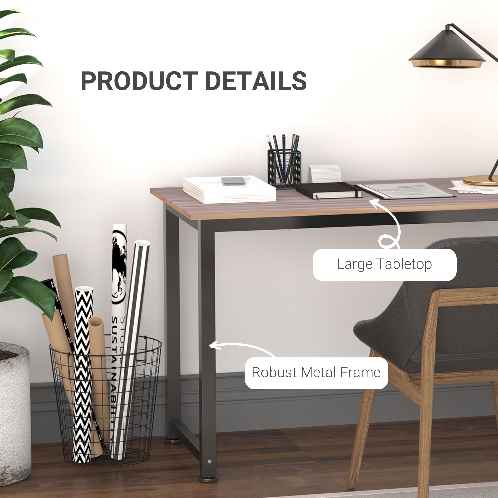HOMCOM Computer Desk, Writing Table, 120 x 60 x 76cm Workstation for Home Office, Study with Metal Frame, Simple Assembly, Black - North Peak Garden Furniture
