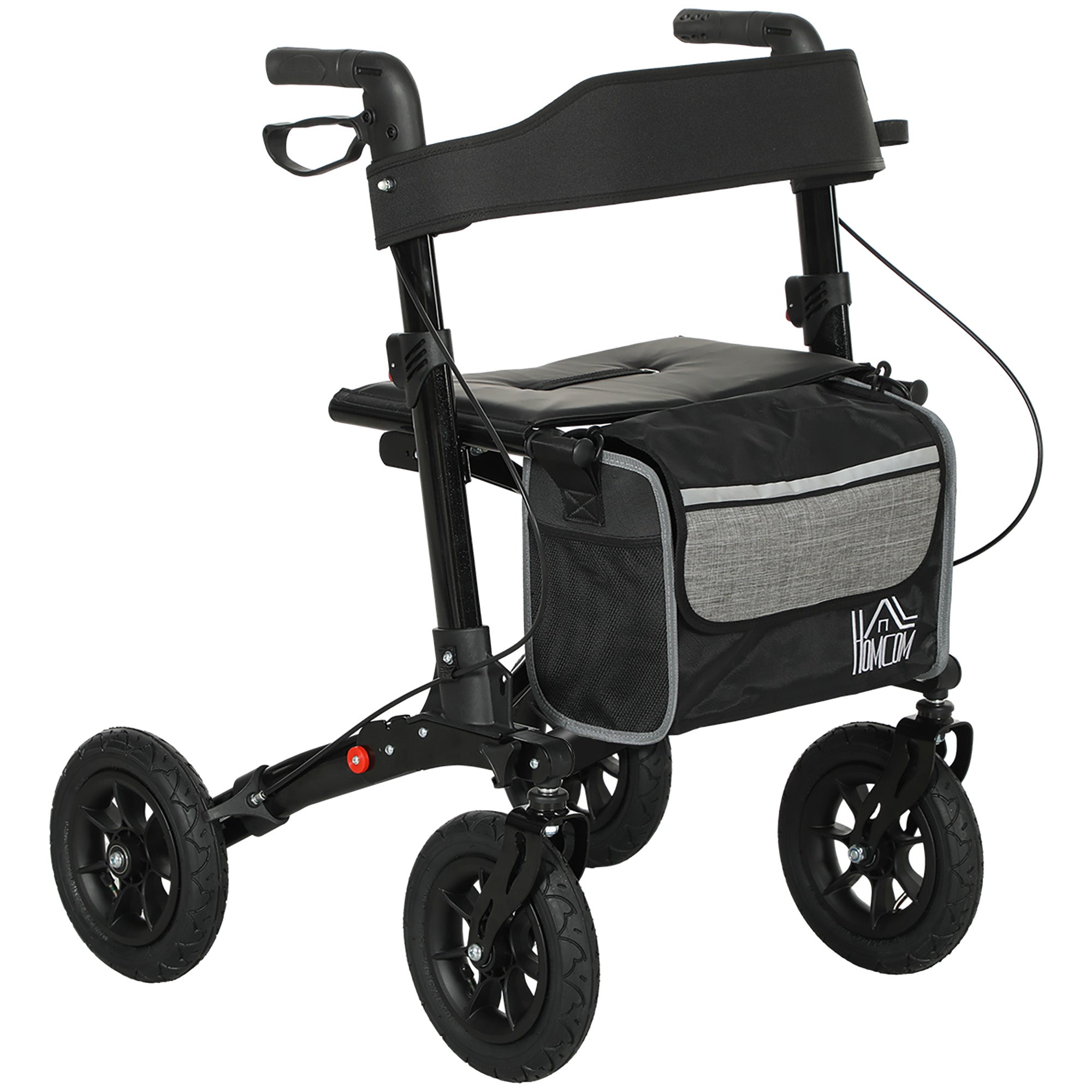 HOMCOM Folding Rollator Walker with Padded Seat, Backrest, Lightweight Walking Frame with Storage Bag, Dual Brakes, All-terrain Wheels, Adjustable Handle Height, 4 Wheeled Walker for Seniors, Black - North Peak Garden Furniture