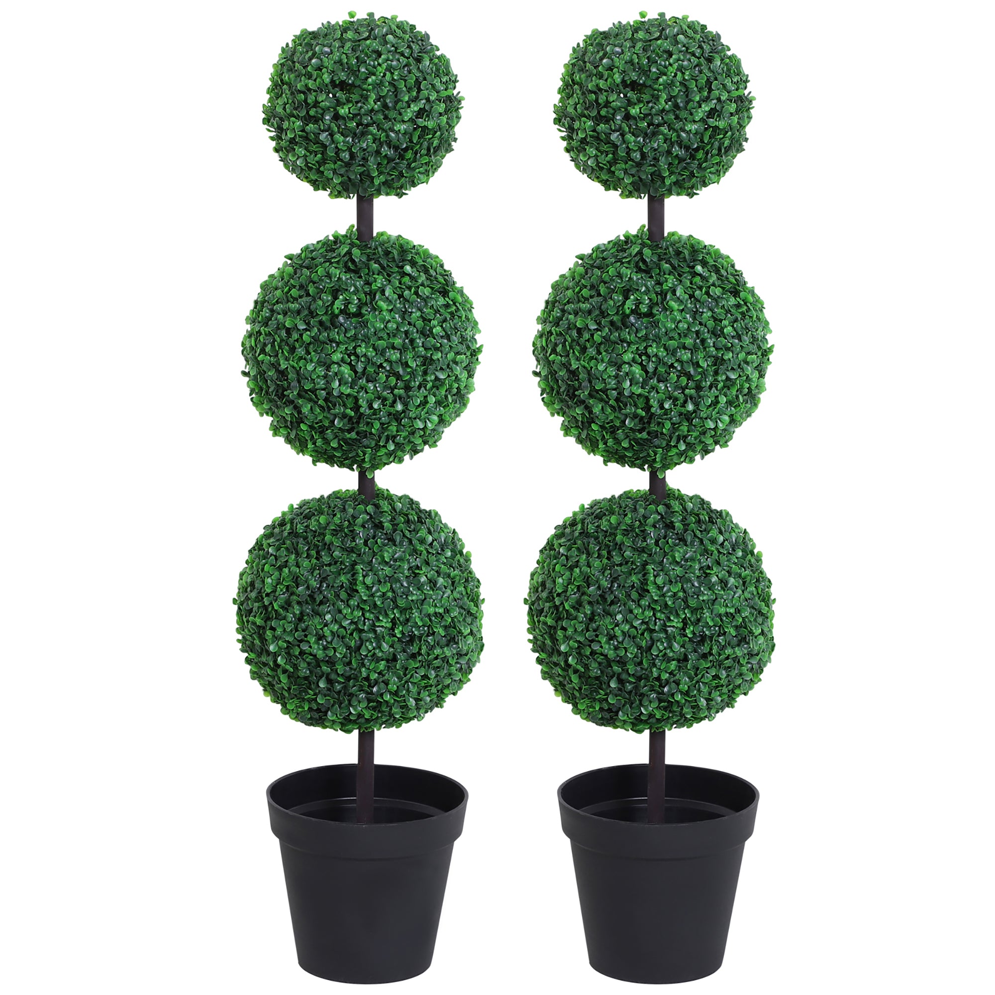 Outsunny Set of 2 Artificial Boxwood Ball Topiary Trees Potted Decorative Plant Outdoor and Indoor Décor (112cm)