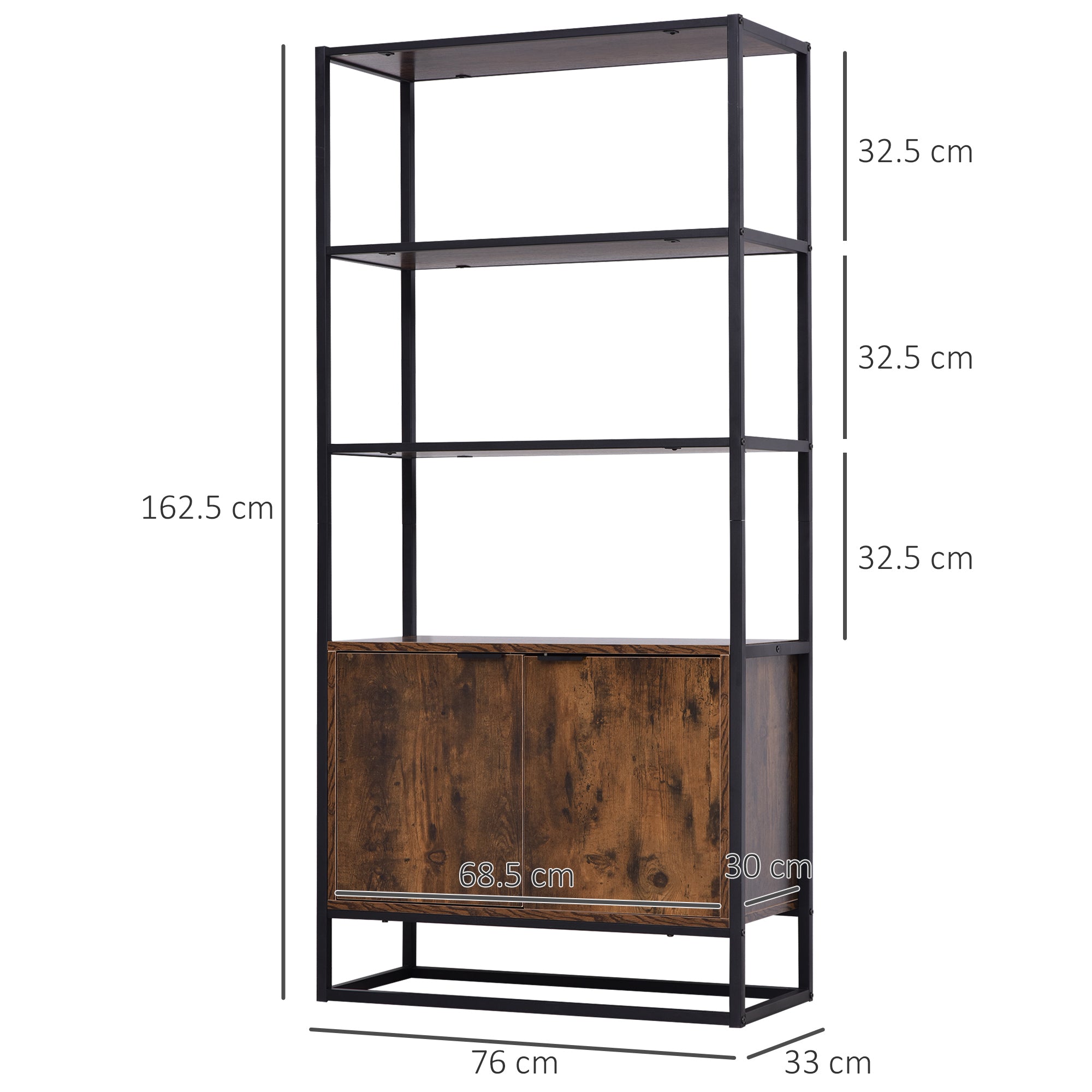 HOMCOM Storage Cabinet with 3 Open Shelves Cupboard Freestanding Tall Organizer Multifunctional Rack for Livingroom Bedroom Kitchen Rustic Brown - North Peak Garden Furniture