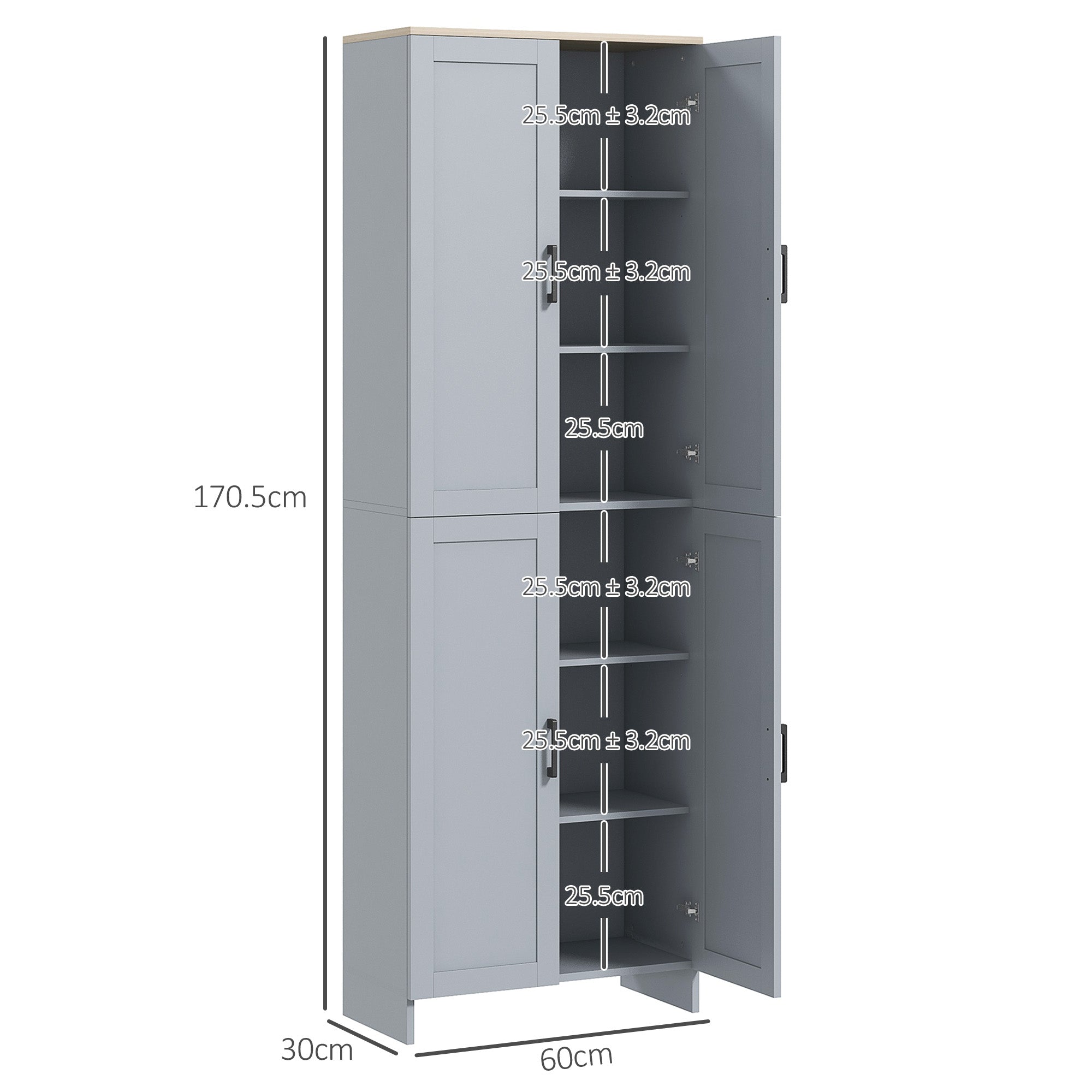 HOMCOM Freestanding Kitchen Cupboard, 4-Door Storage Cabinet Organizer with Adjustable Shelves Grey - North Peak Garden Furniture