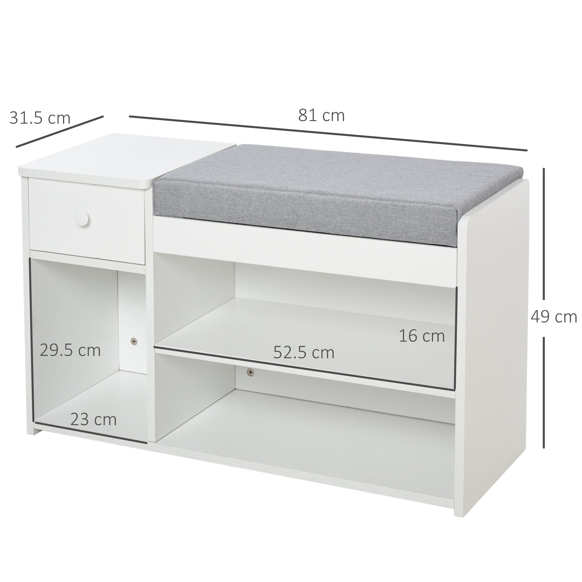HOMCOM Multi-Storage Shoe Bench w/ Drawer 3 Compartments Cushioned Home Organisation Furniture Tidy Boots Hallway Entryway White - North Peak Garden Furniture