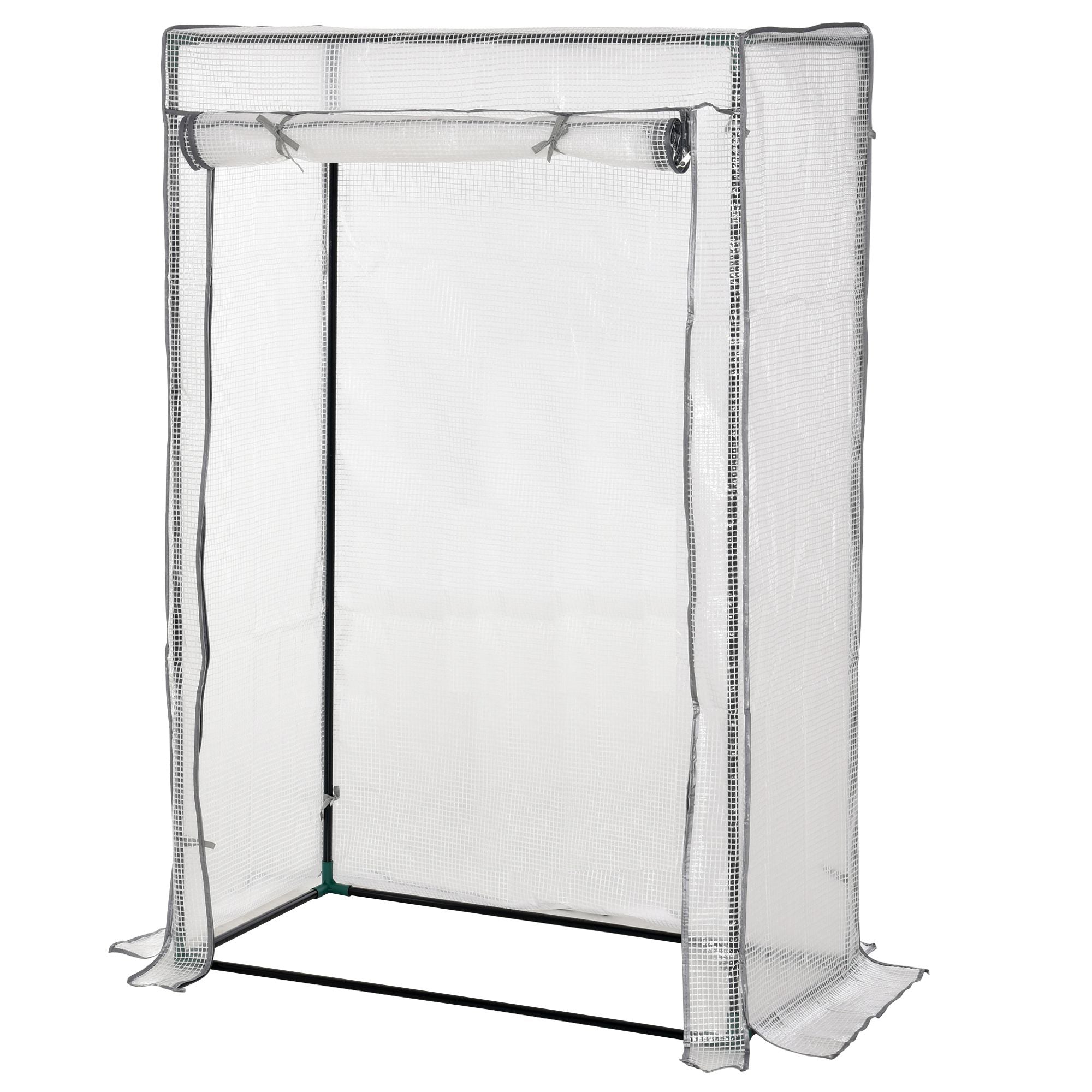 Outsunny 100 x 50 x 150cm Tomato Greenhouse with Roll-up Door, Mini Greenhouse with PE Cover, Outdoor Grow House Small Green House for Yard, Balcony, Garden, White - North Peak Garden Furniture