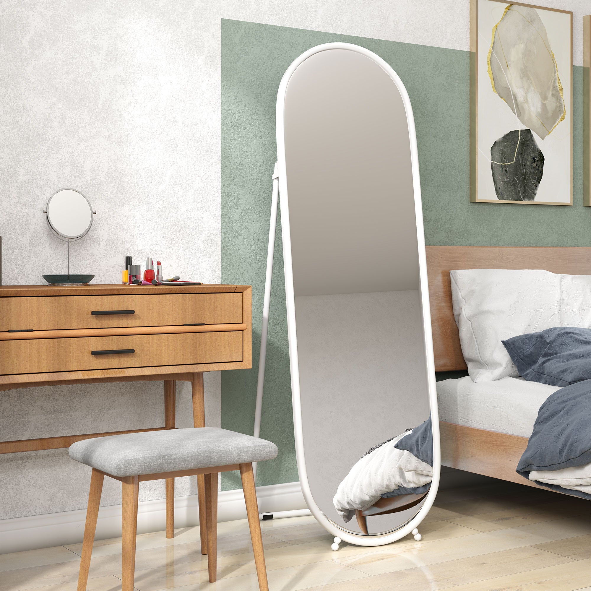 HOMCOM Three-Way Curved Full Length Mirror - White - North Peak Garden Furniture