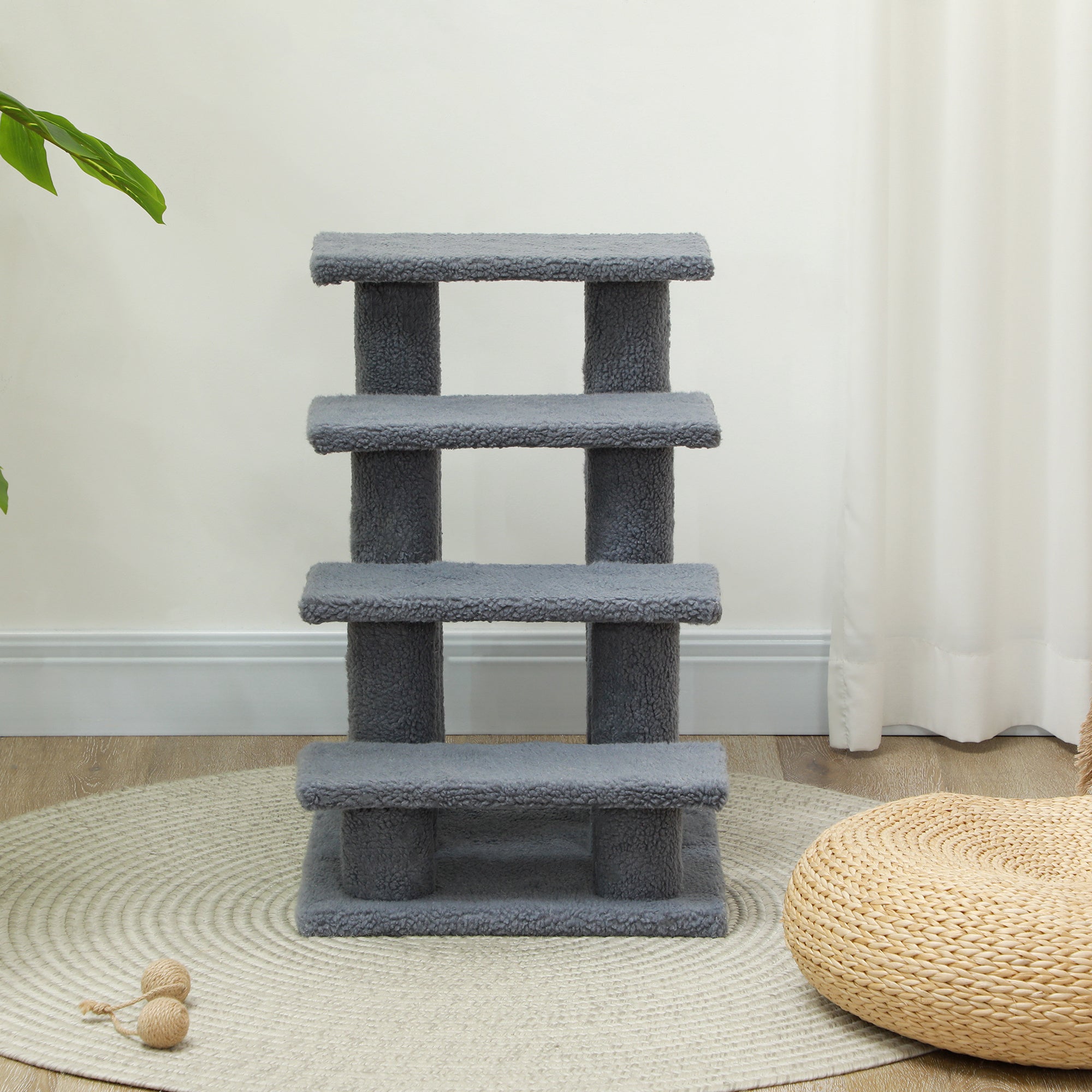 PawHut Dog Steps for Bed 4 Step Pet Stairs for Sofa Dog Cat Climb Ladder 63x43x60 cm Grey - North Peak Garden Furniture
