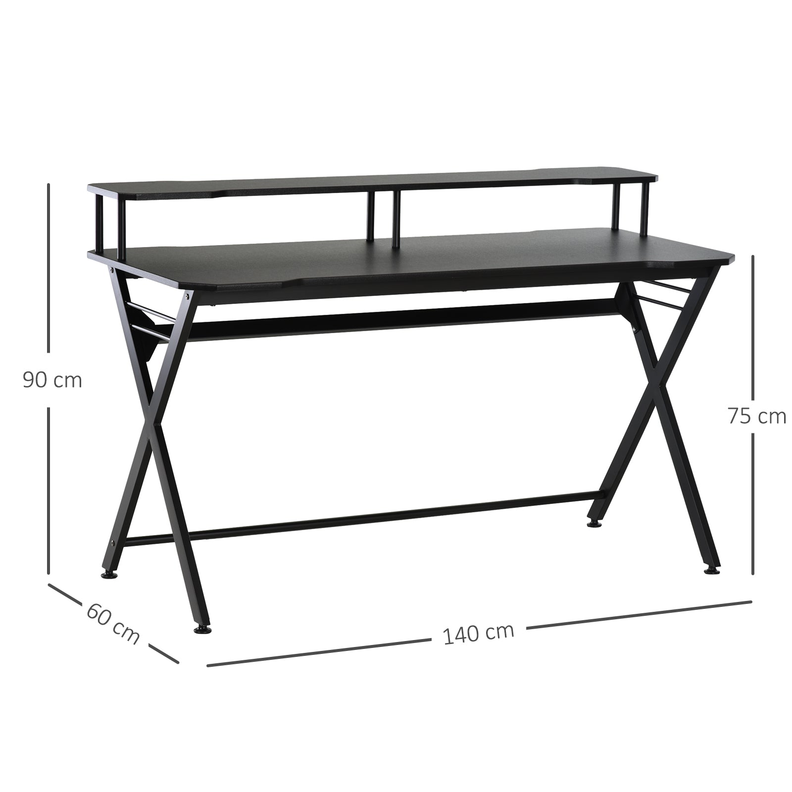 HOMCOM Gaming Desk Writing Racing Computer Table Workstation with Headphone Hook Curved Front Adjustable Feet for Home Office Use 140 x 60cm