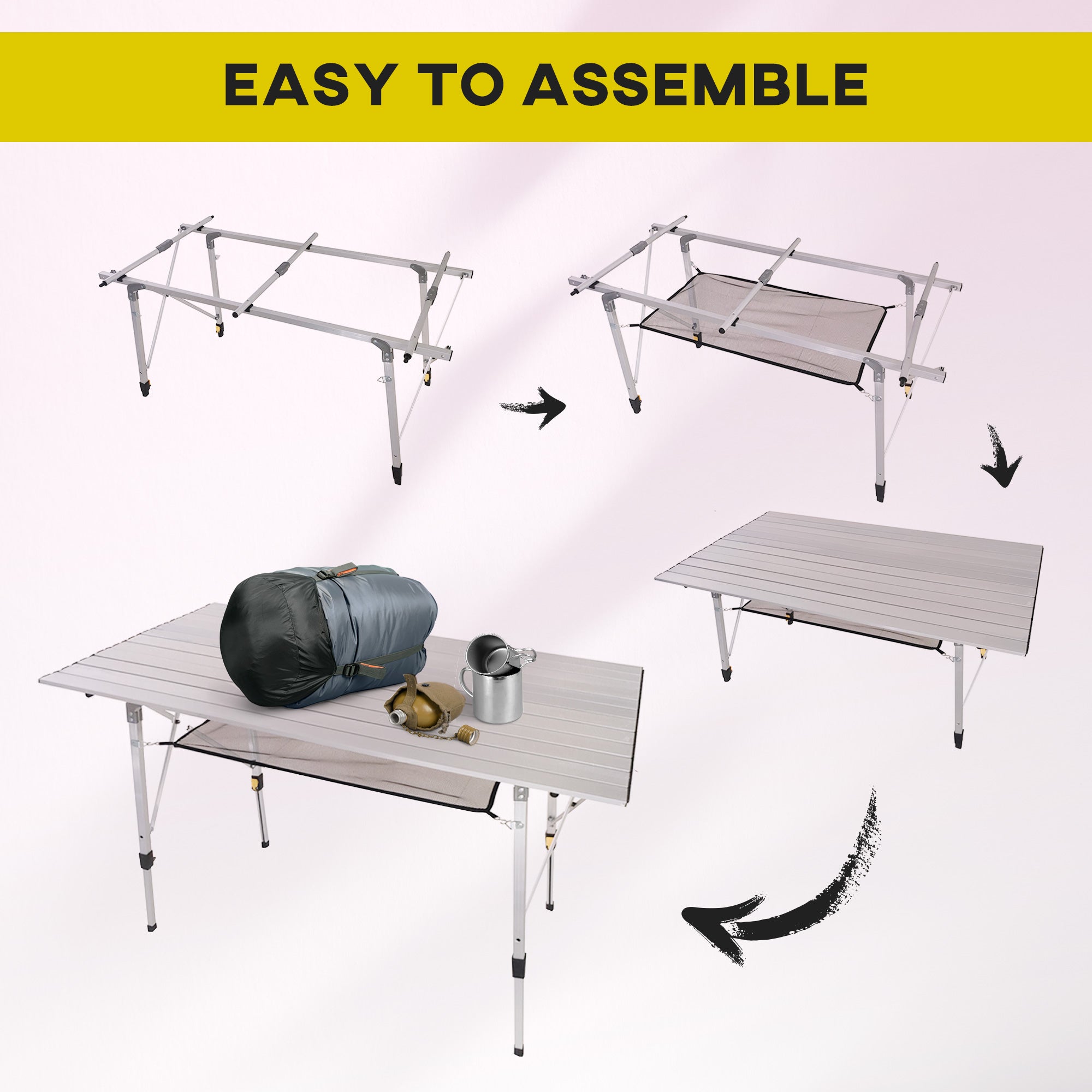 Outsunny 4FT Folding Aluminium Picnic Table Portable Camping BBQ Table Roll Up Top Mesh Layer Rack with Carrying Bag - North Peak Garden Furniture